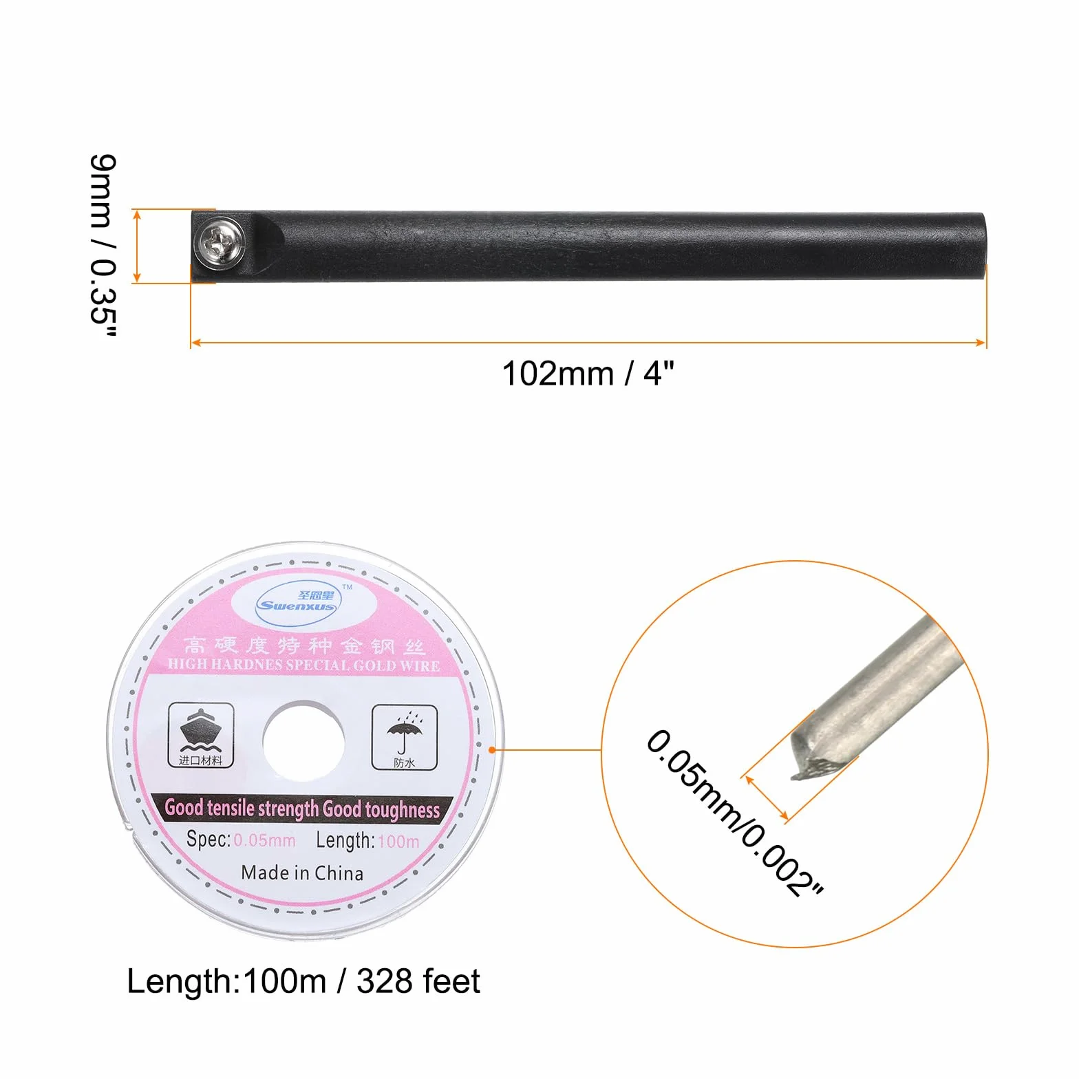 QUARKZMAN 100 m/328 Pies Molibdeno Pantalla Corte Cable Línea con Mango Herramienta Reparación 0,05mm