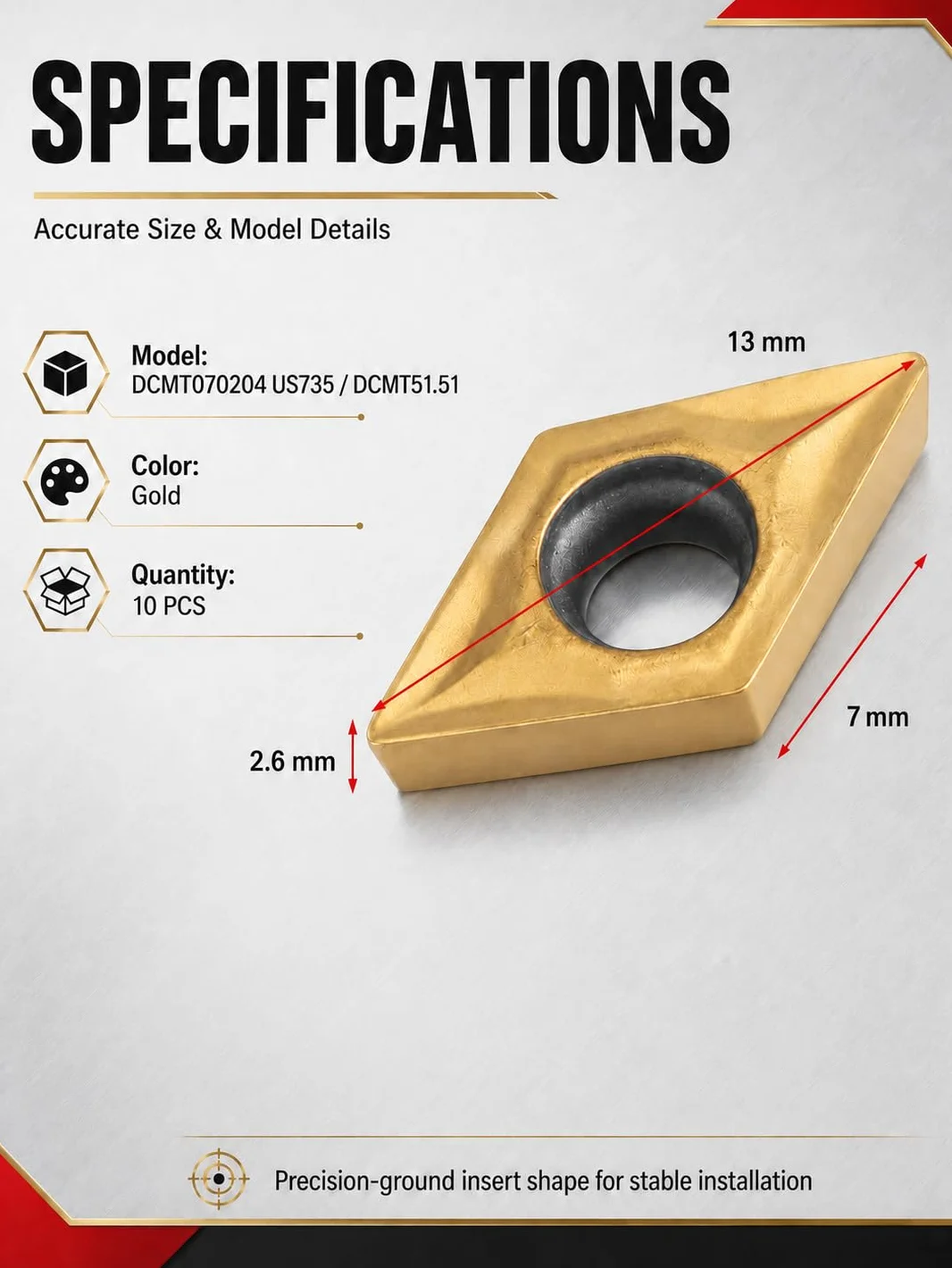 VOBOR DCMT070204 US735 DCMT51.51 Insertos de Puntas de Torno de Carburo CNC, 10 Piezas