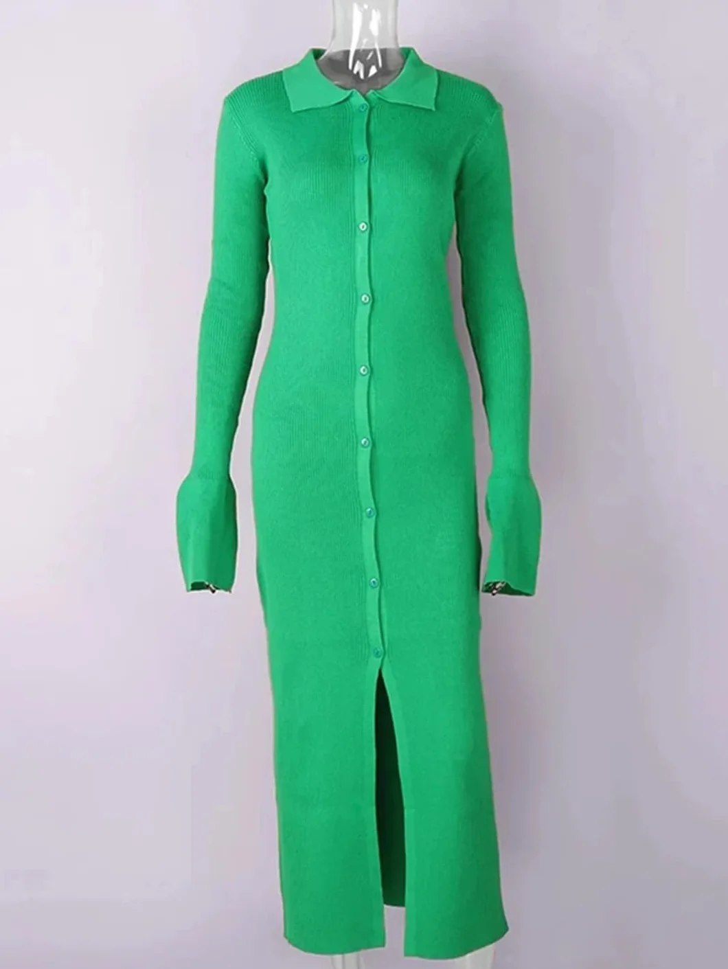 Vestido de invierno para mujer, de punto, ajustado, de manga larga, con botones, casual, para fiesta