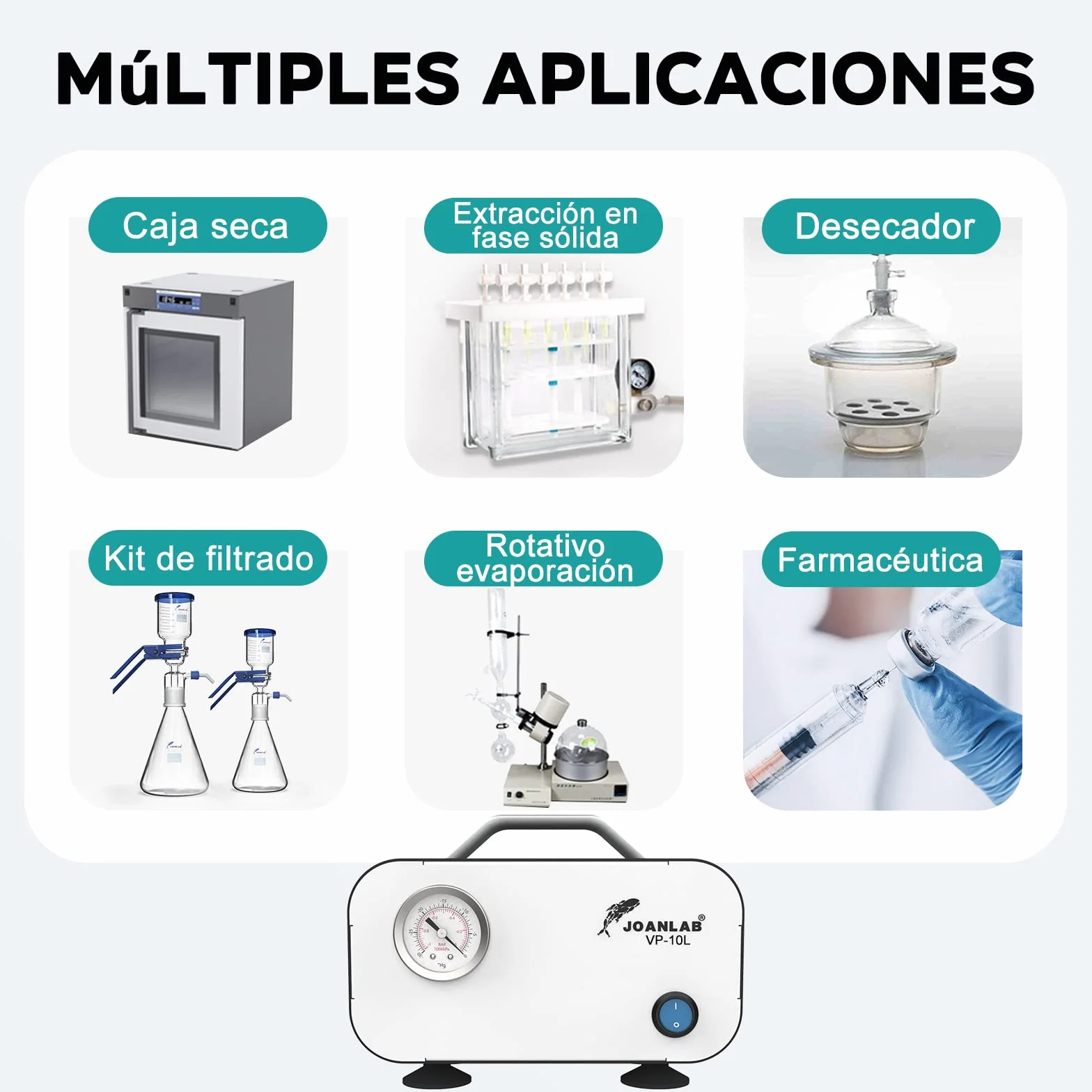 LAB FISH VP-10L Bomba de Vacío Portátil sin Aceite, 10L/min 0,075Mpa Laboratorio