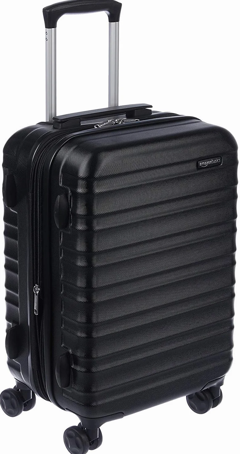 Amazon Basics Maleta Rígida Pequeña Equipaje de Mano Extensible ABS 4 Ruedas Giratorias 55x37,5x25,5cm Negro
