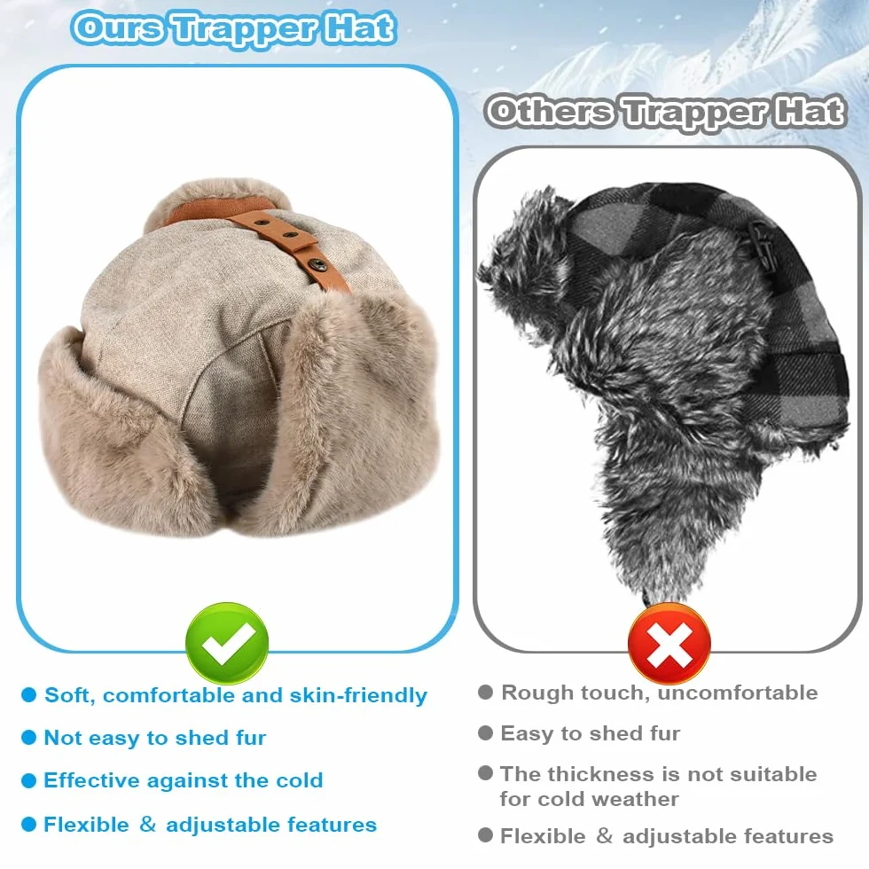 NAROSEBE Gorro de Bombardero Sombrero de Trampero Unisex Gorro de Aviador Caliente Sombrero de Aviador Gorro de Invierno Termico Gorro de Invierno Unisex con Orejas para Esquiar Escalar Pescar Cazar