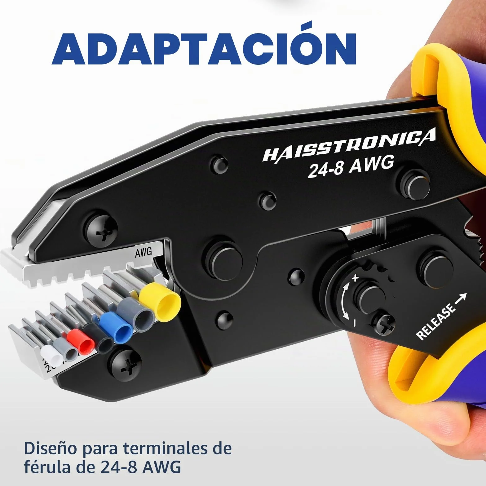 Crimpadora para Terminales de Cable Haisstronica 0,25–10 mm² (AWG24–8) Alicate de Crimpar