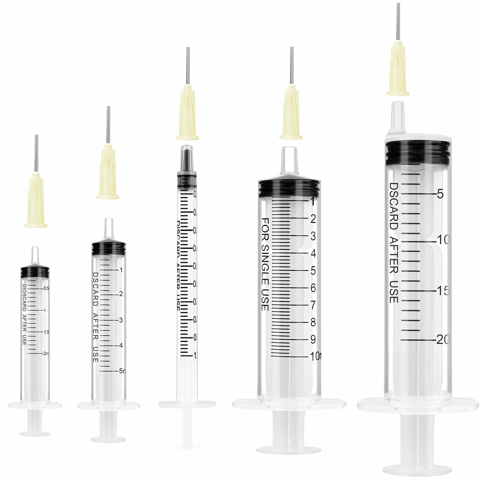 OFFCUP Juego de Jeringas con Aguja 1/2/5/10/20ml Punta Roma 5pcs para Uso Industrial