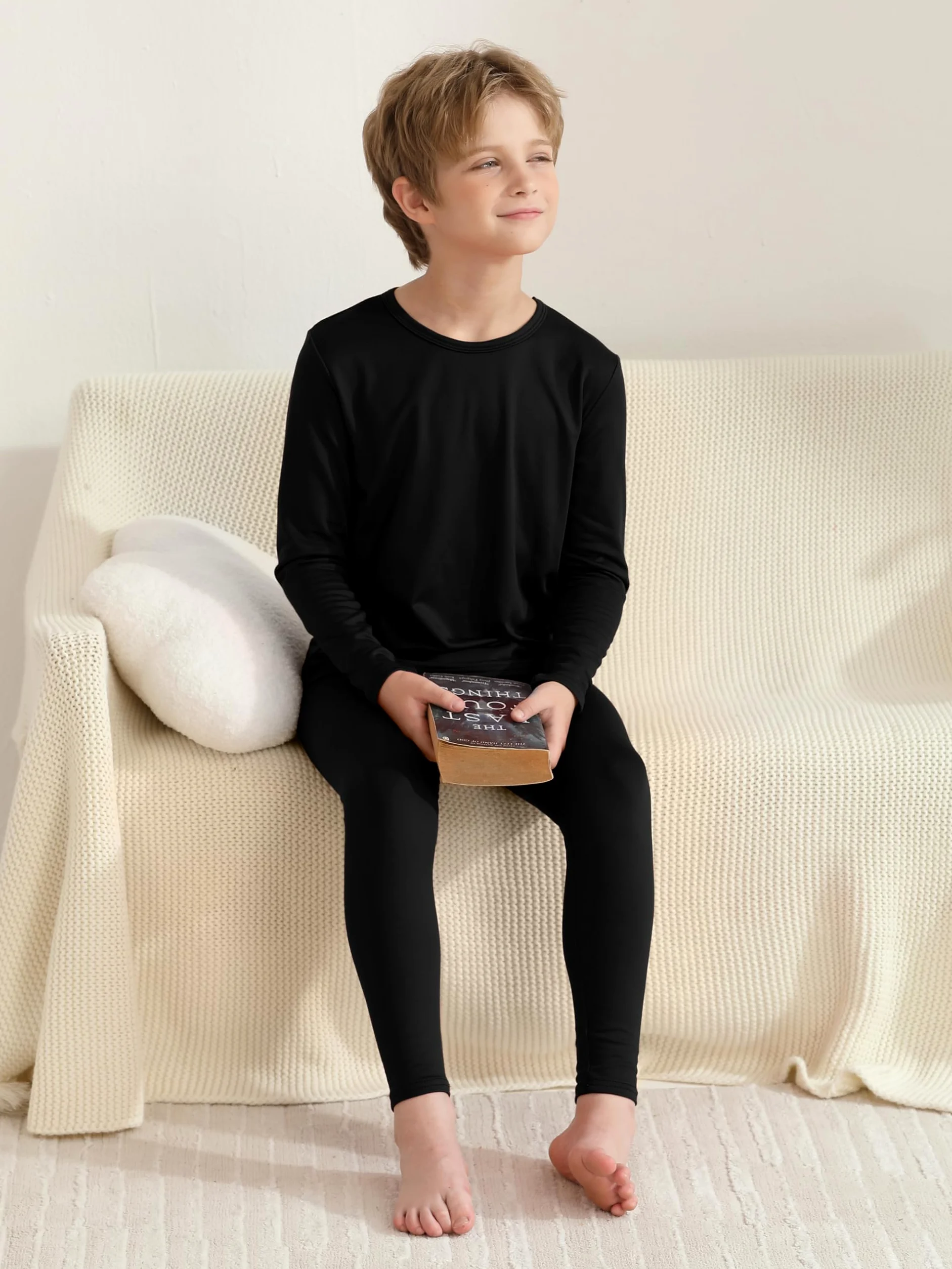 VZV Conjunto de ropa interior térmica para niños, conjunto de ropa interior térmica para niños, capas base con forro polar en la parte superior inferior para esquí y clima frío
