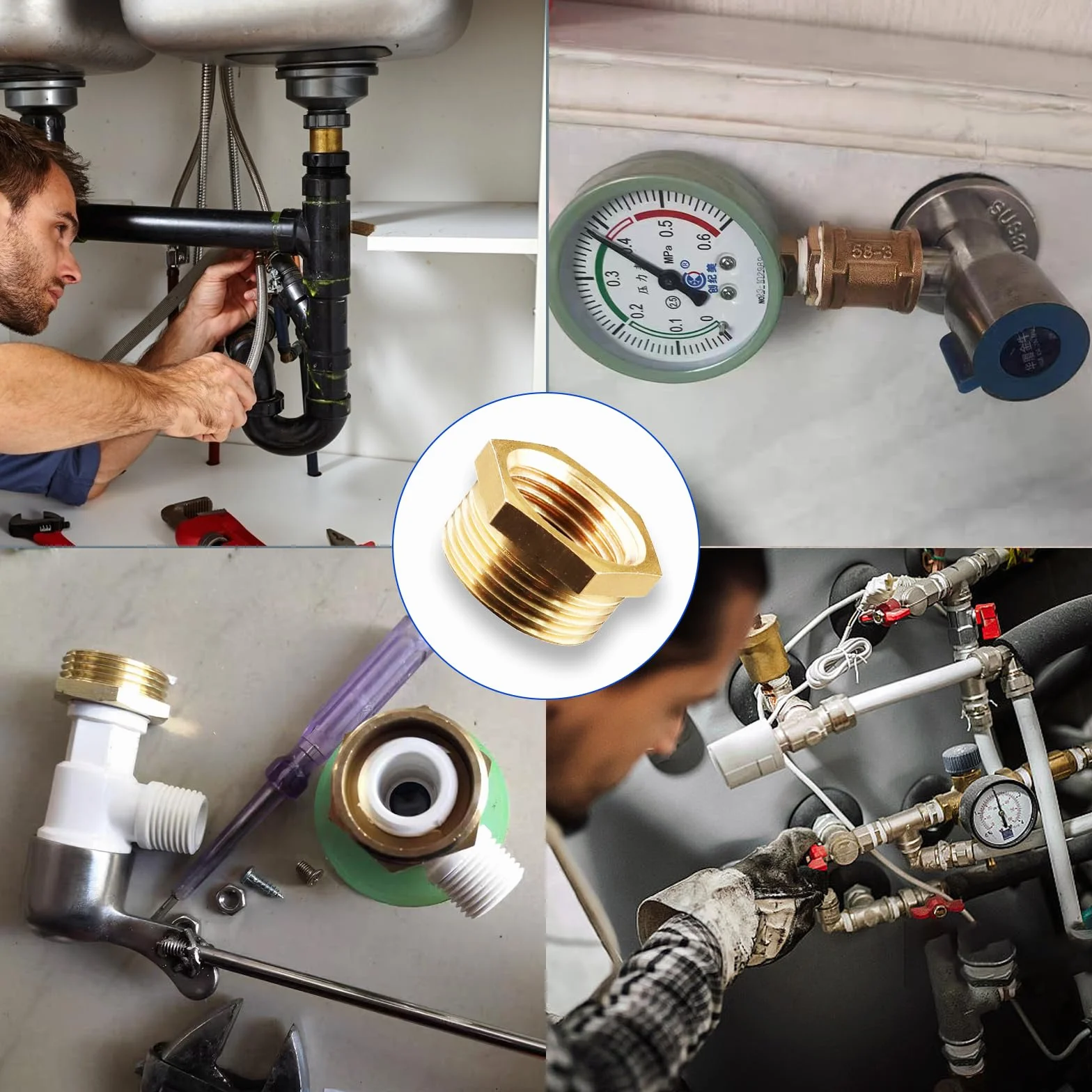 Reductor de latón adaptador 1/2 a 1/4 pulgada rosca macho hembra Ø20mm x Ø12mm accesorio tuberías agua