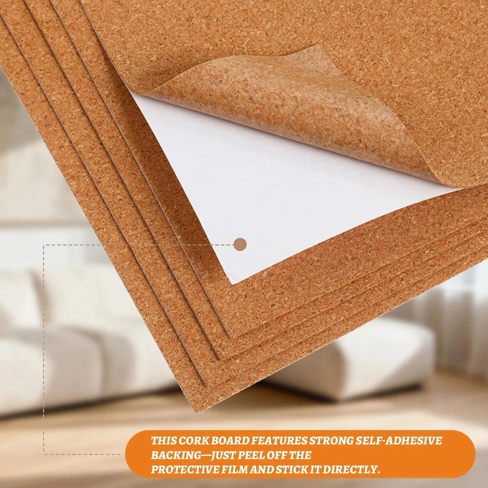 Hojas de Corcho Autoadhesivas 30x21cm 2mm Espesor 8 Piezas para Decoración Mural y Tablones de Anuncios