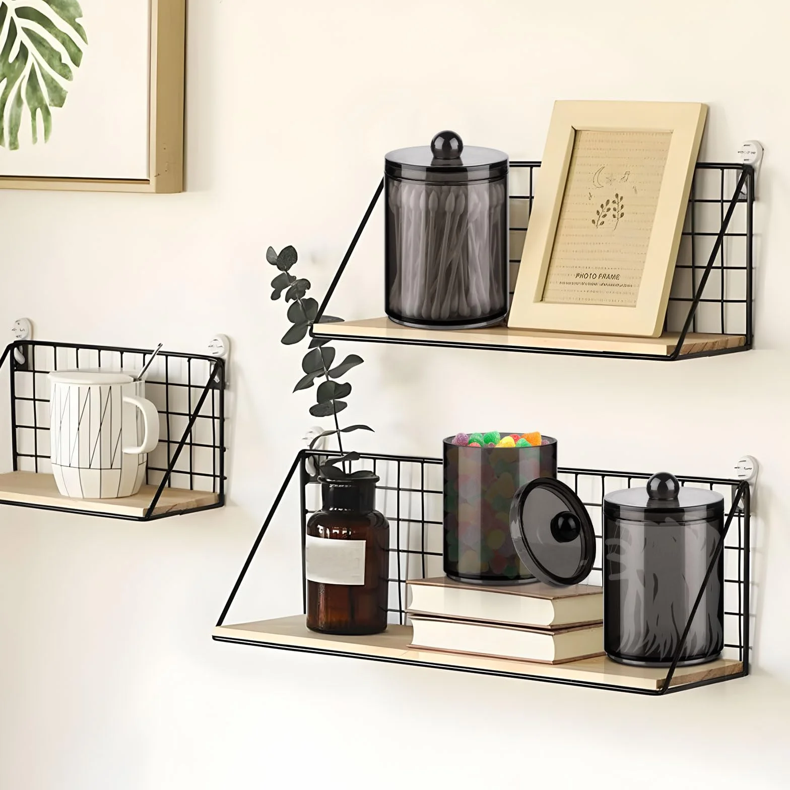 Organizador de Bastoncillos con Tapa, Caja Negro Transparente 3 Piezas para Hilo Dental, Algodón Cosmético