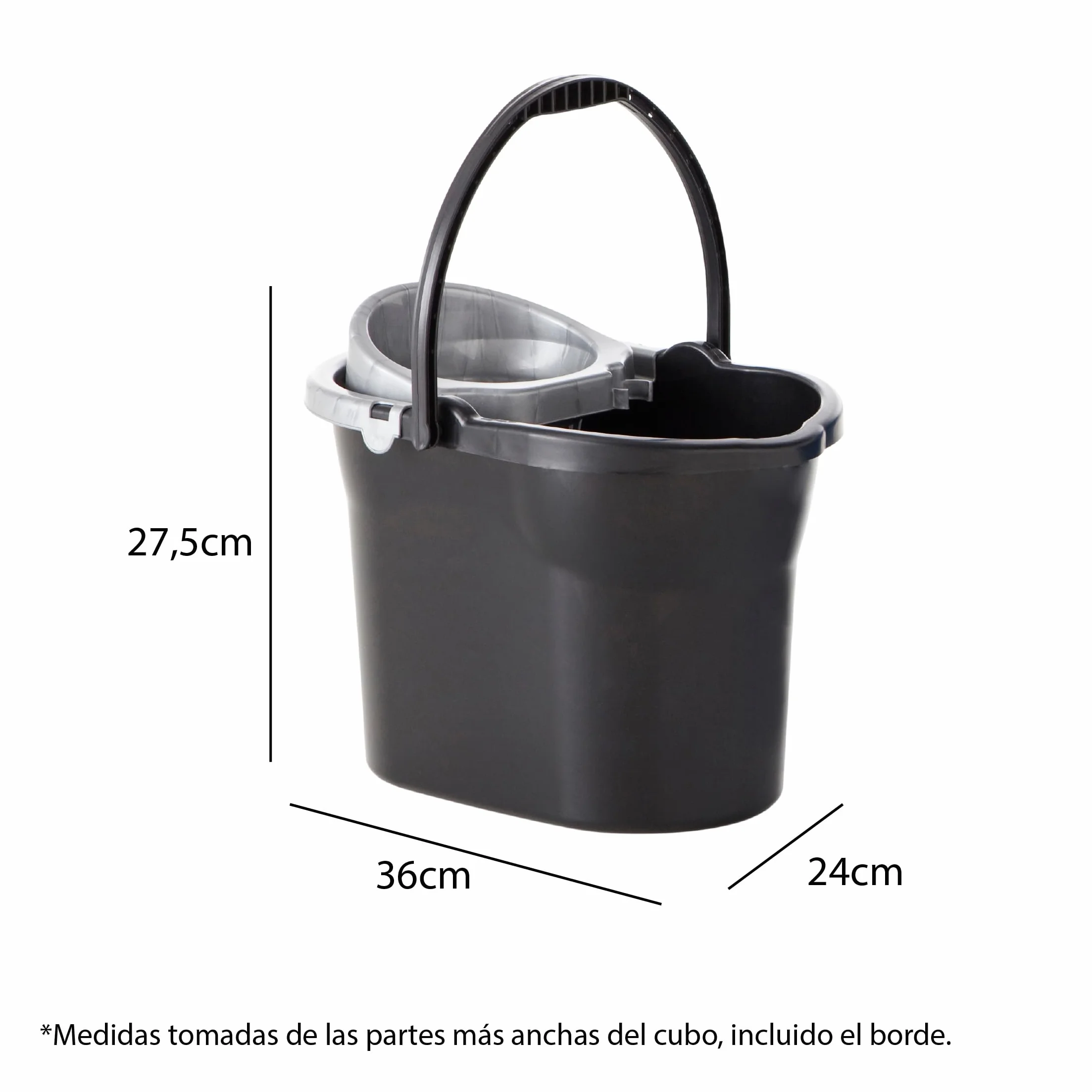 Maya Cubo de Fregona con Escurridor 10L 36x27,5x24 cm Negro