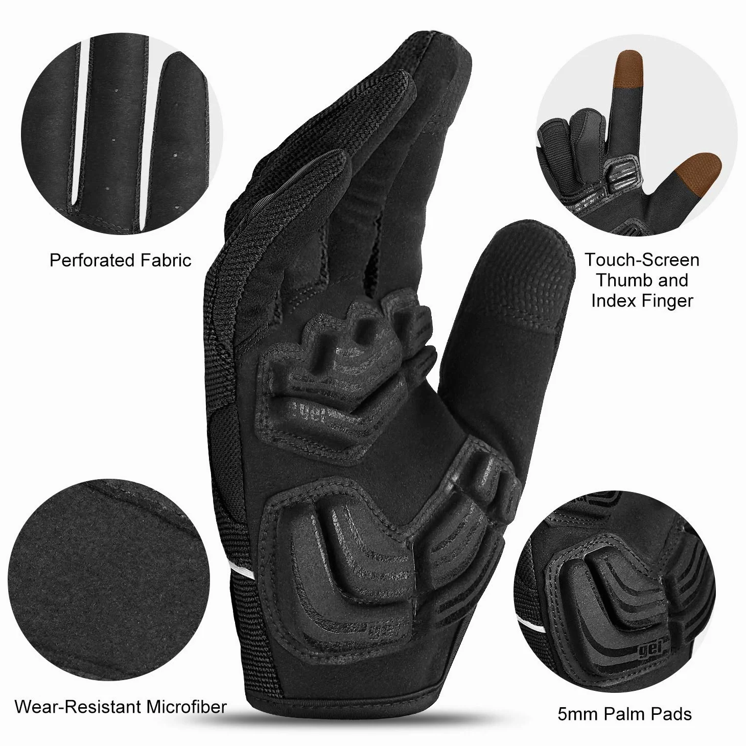 INBIKE - Guantes de ciclismo para hombre, acolchados de gel, 5 mm, transpirables y resistentes al desgaste