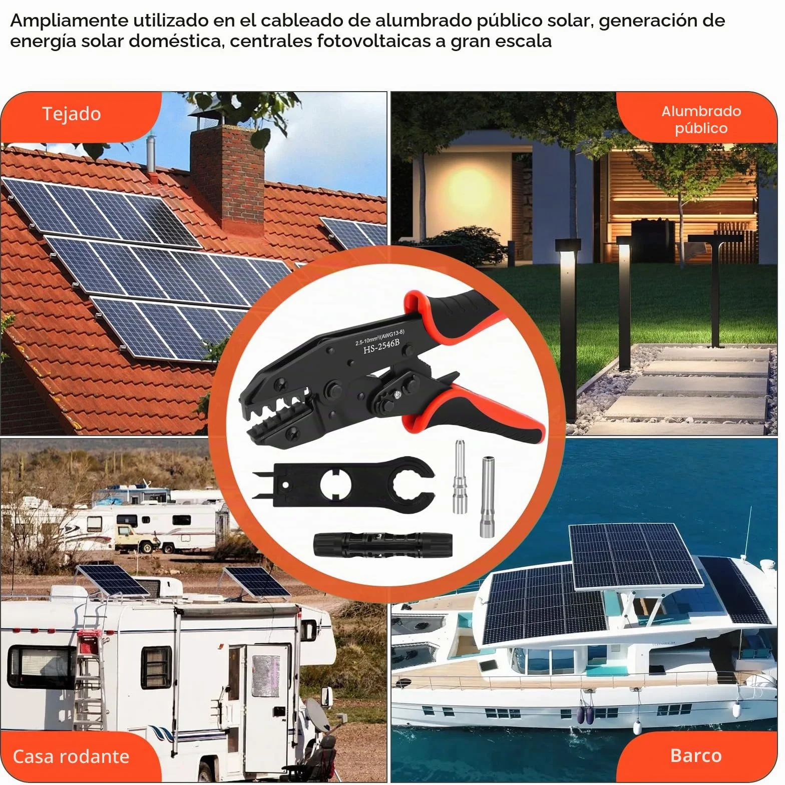 Juego de Crimpadora Solar para Cable Fotovoltaico 10 mm² con Adaptadores y Conectores Macho/Hembra