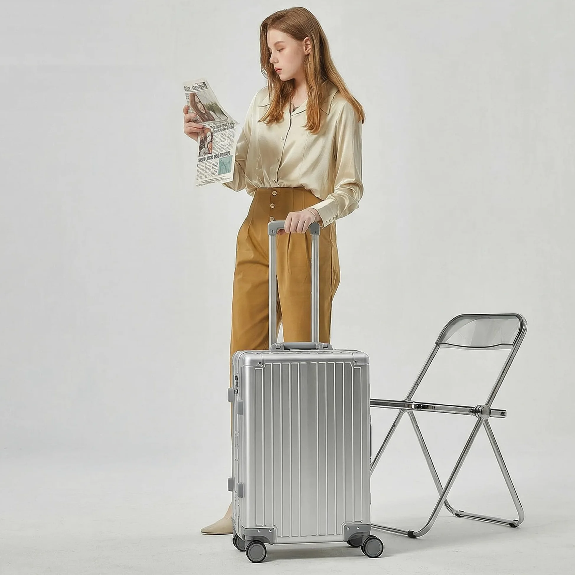 Simcat - Equipaje de mano de aluminio con ruedas giratorias, aprobado por aerolíneas, ligero, con candado TSA y ruedas silenciosas, carcasa dura, para viajes de negocios, Silver, 20in/55cm,36L