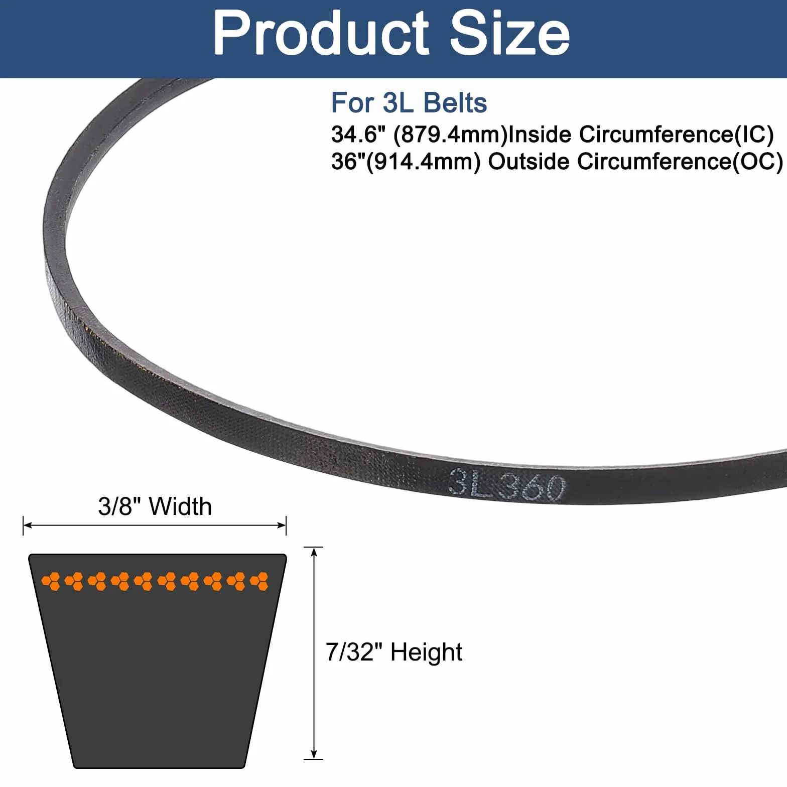 QUARKZMAN 3L360 Classic Wrapped Rubber V-Belt, 36"(914mm) Circunferencia Externa, Perfil 3L 3/8" Ancho 7/32" Altura