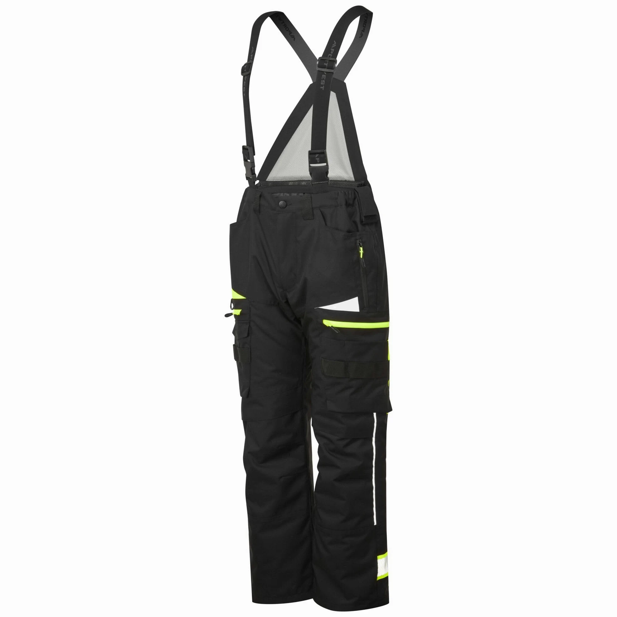 Portwest DX458 Men's Insulated Bib and Brace Work Overalls Detachable Winter Trousers Waterproof Reflective Rain Dungarees Black
