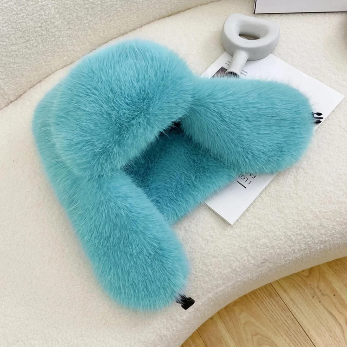 Sombrero de trampero esponjoso para mujer, de pelo largo, de piel sintética, con hebilla, lujoso sombrero cálido de invierno estilo visón