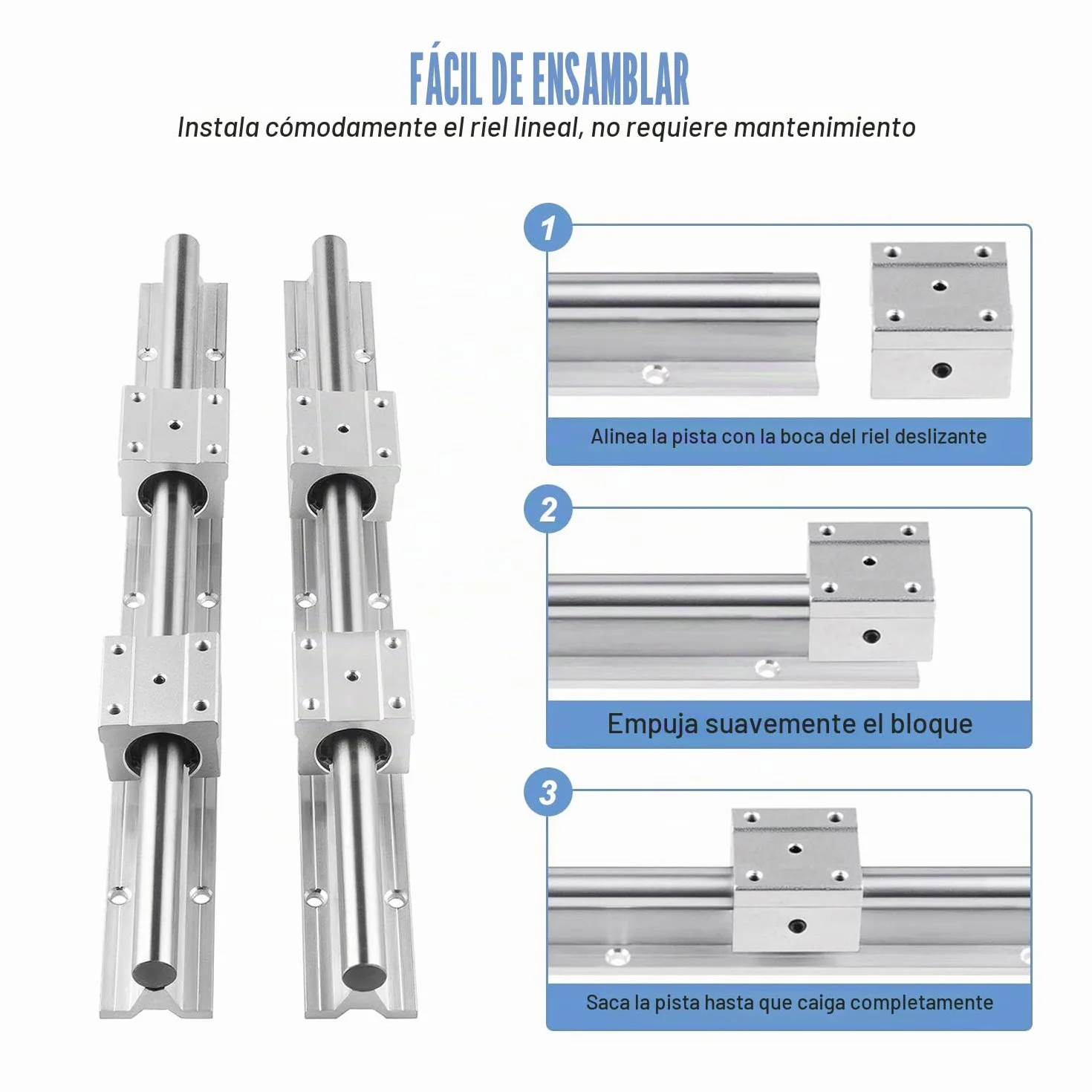 Riel lineal SBR12-1000 mm acero inoxidable con 4 rodamientos SBR12UU CNC para impresora 3D