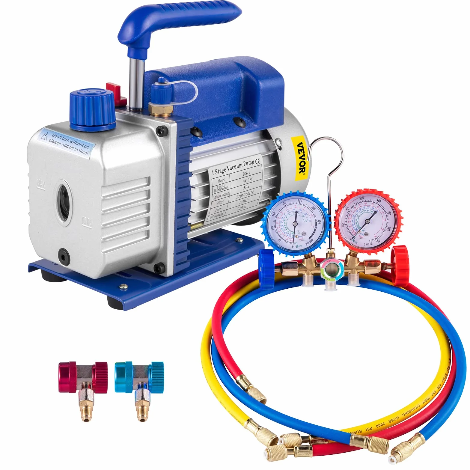 VEVOR 3 CFM 1/4HP HVAC Bomba de Vacio con Manómetros Diagnósticos