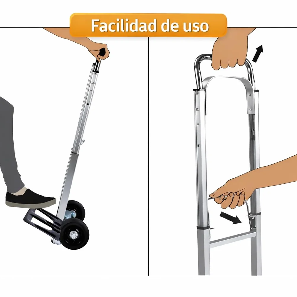 Carretilla de Mano Plegable con Ruedas, Carro de Carga Portátil, Hasta 100kg