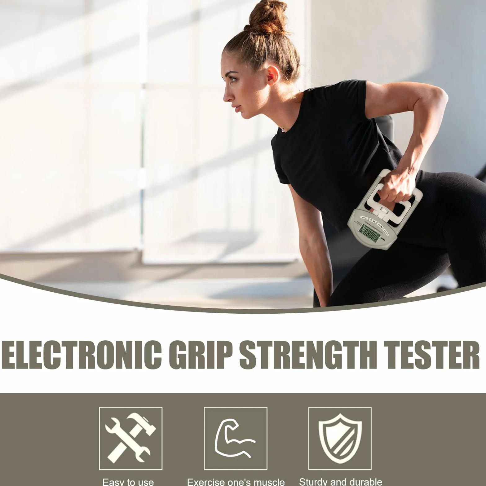 Dinamómetro Digital de Mano 180 kg con Cable USB, Medidor de Fuerza de Agarre con Pantalla LED Gris