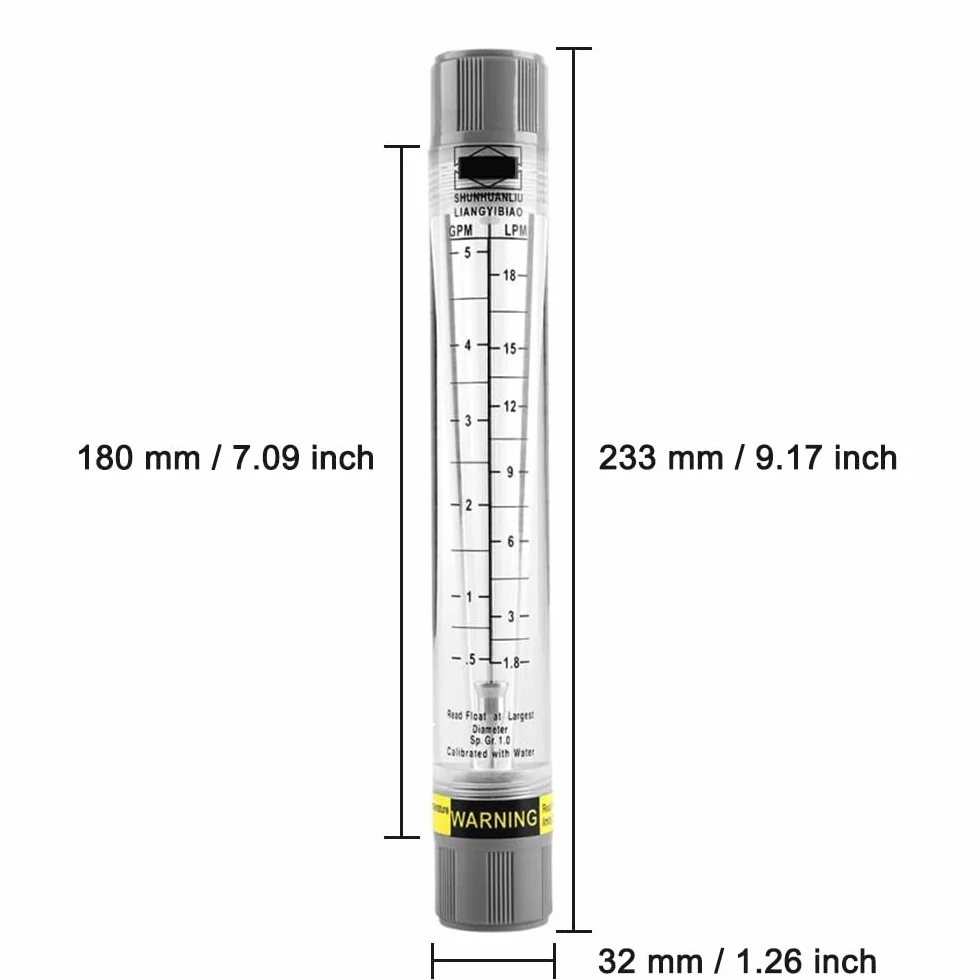 Caudalímetro LZM-15G Rotámetro tubo acrílico 0.5-5 GPM 1.8-18 LPM rosca interna 1/2 pulgada