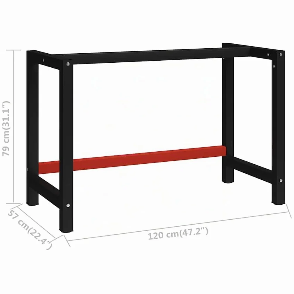 vidaXL Banco de Trabajo 120x57x79 cm Metal con Recubrimiento en Polvo Negro Rojo Industrial