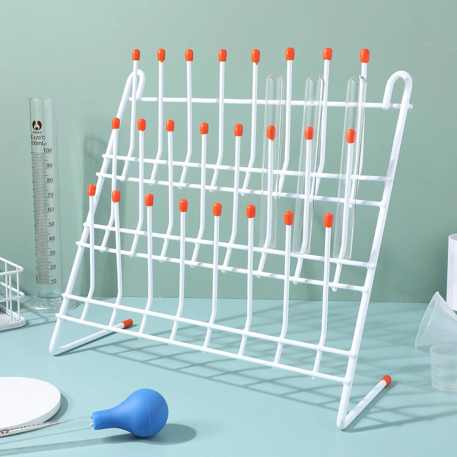 TOPBATHY Soporte de Secado Estante para Tubos de Ensayo Metal 24 Posiciones Rejilla Drenaje Laboratorio