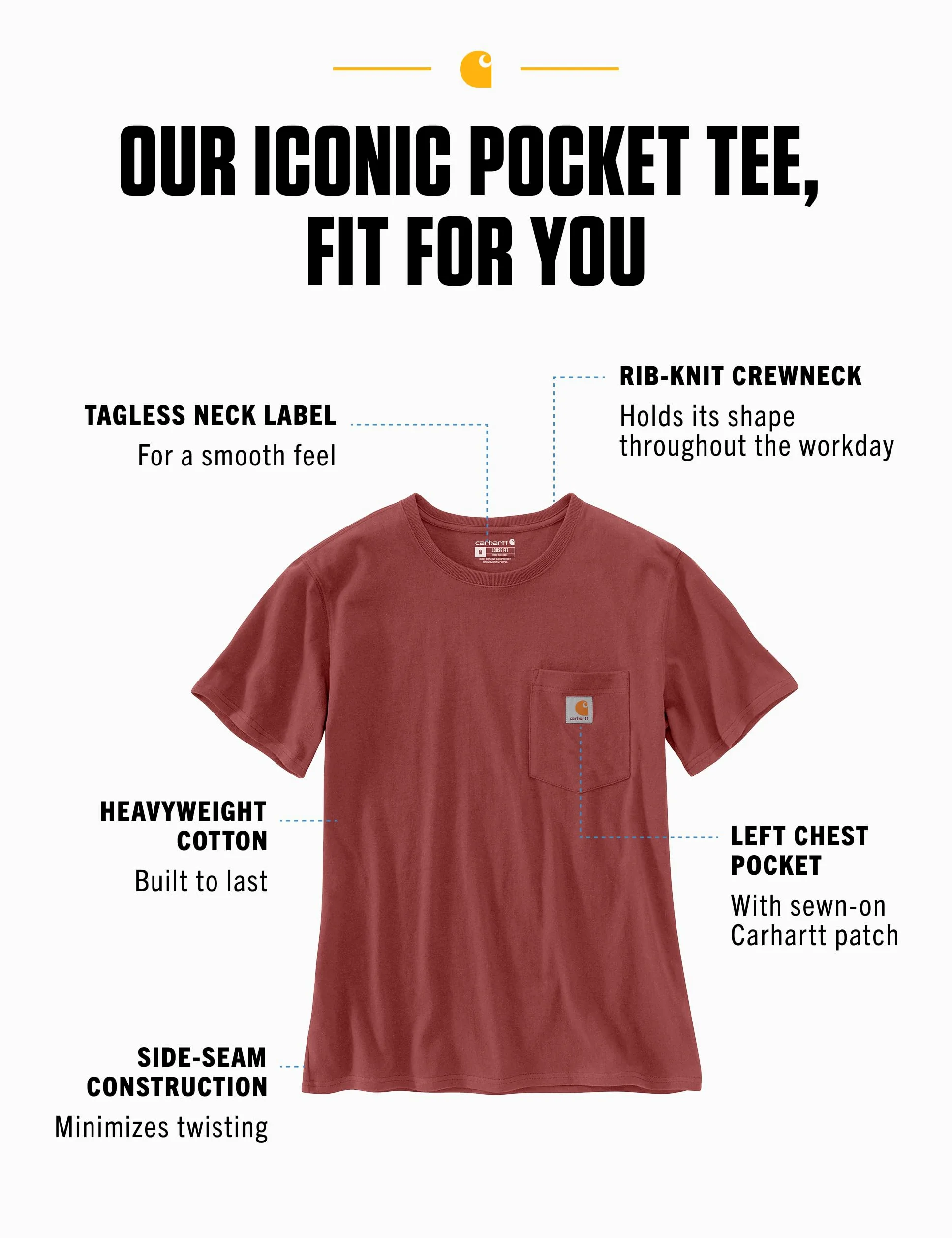 Carhartt Loose Fit Heavyweight Short-Sleeve Pocket T-Shirt (Also Available In Plus Sizes) Closeout Clásico Mujer
