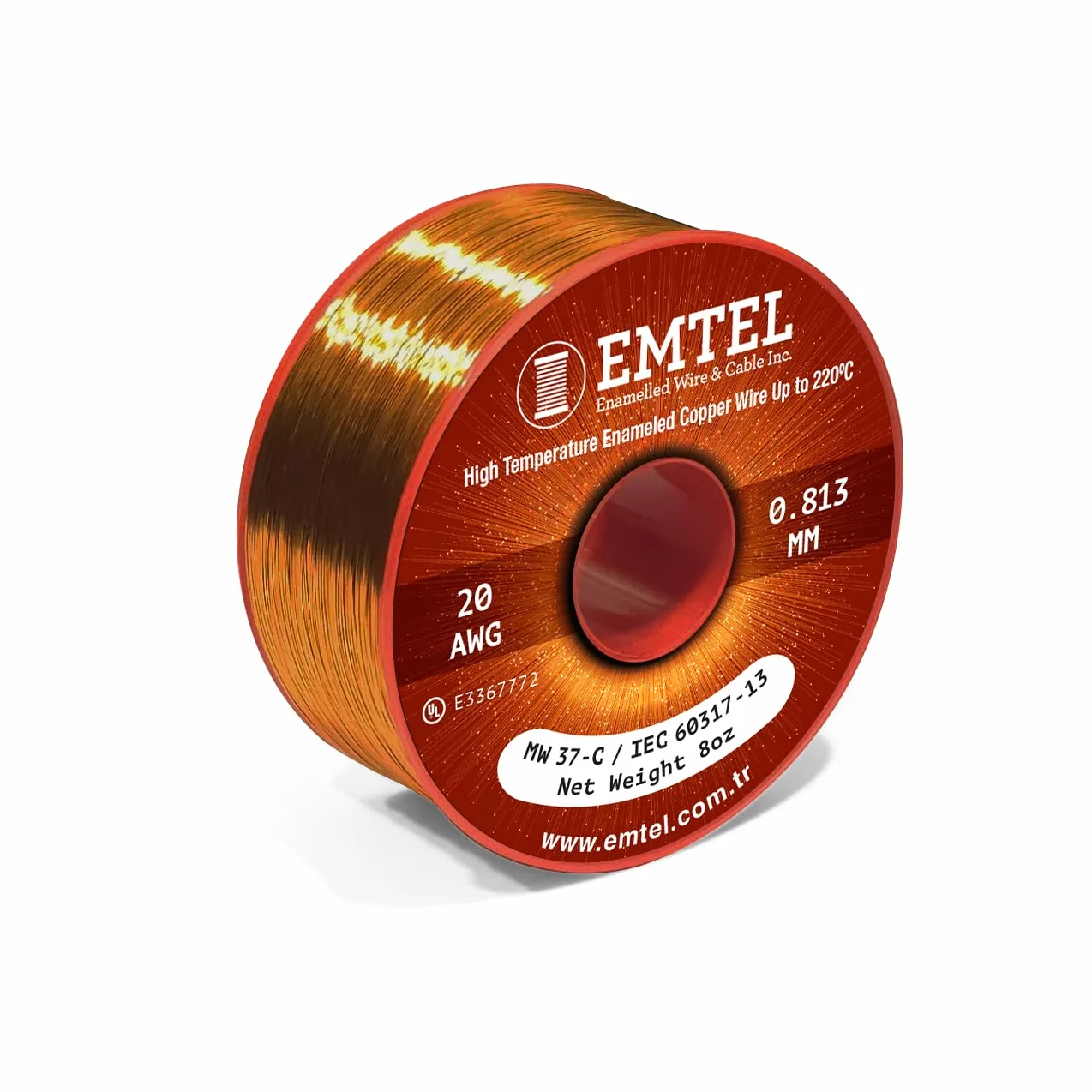 Emtel Cable magnético 20 AWG 8 onzas 165 pies Alambre cobre esmaltado 220°C Clase térmica Bobinado