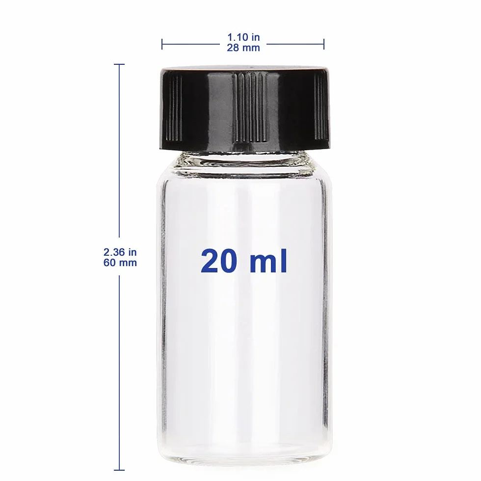 Labasics Viales Muestra de Vidrio Transparente con Tapa de Rosca, 20 ml, Paquete de 20