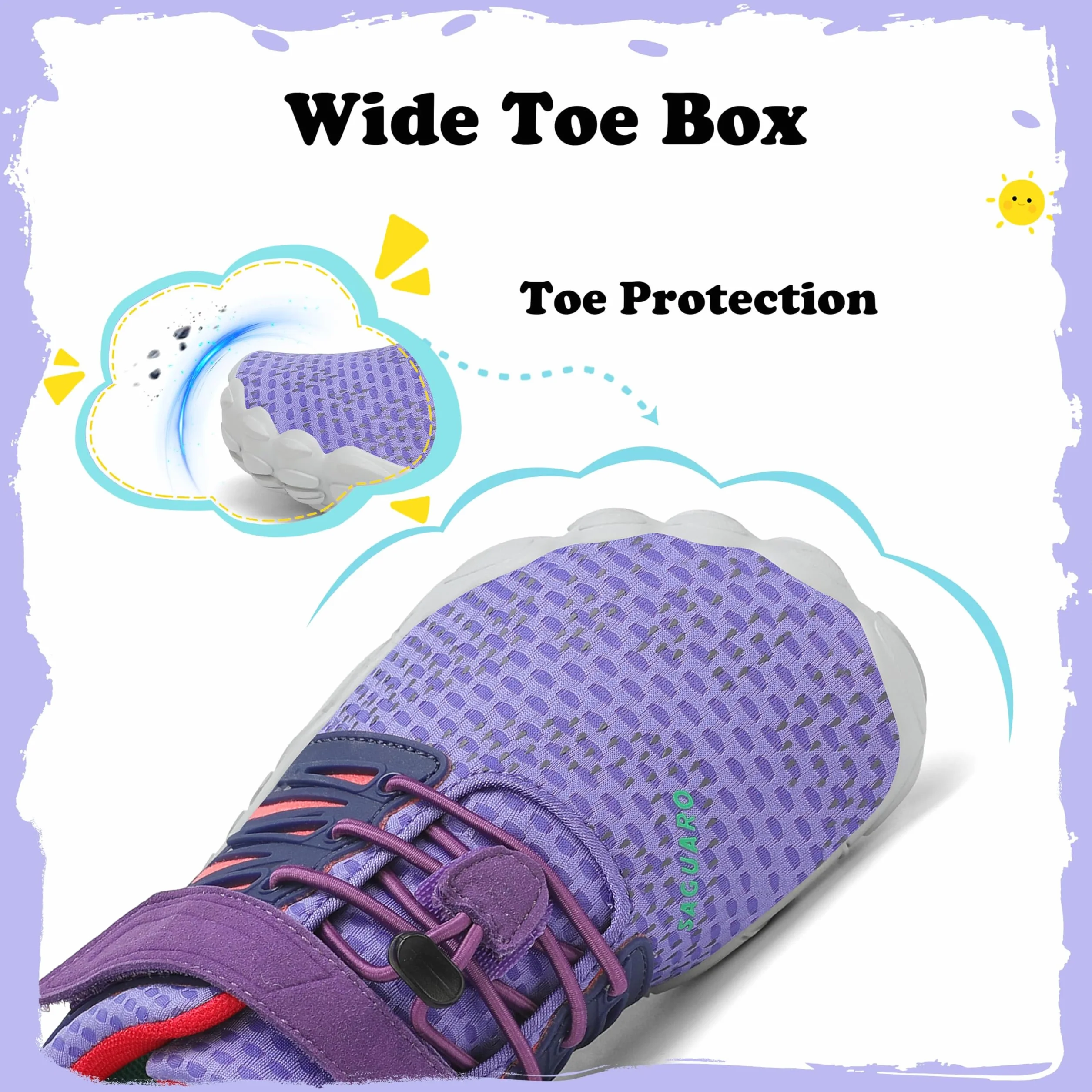 SAGUARO Niños Niño Niña Zapatillas Barefoot Zapatos Minimalistas Transpirables Calzado Barefoot Antideslizante Zapatillas de Trail Running Morado,Gr.29