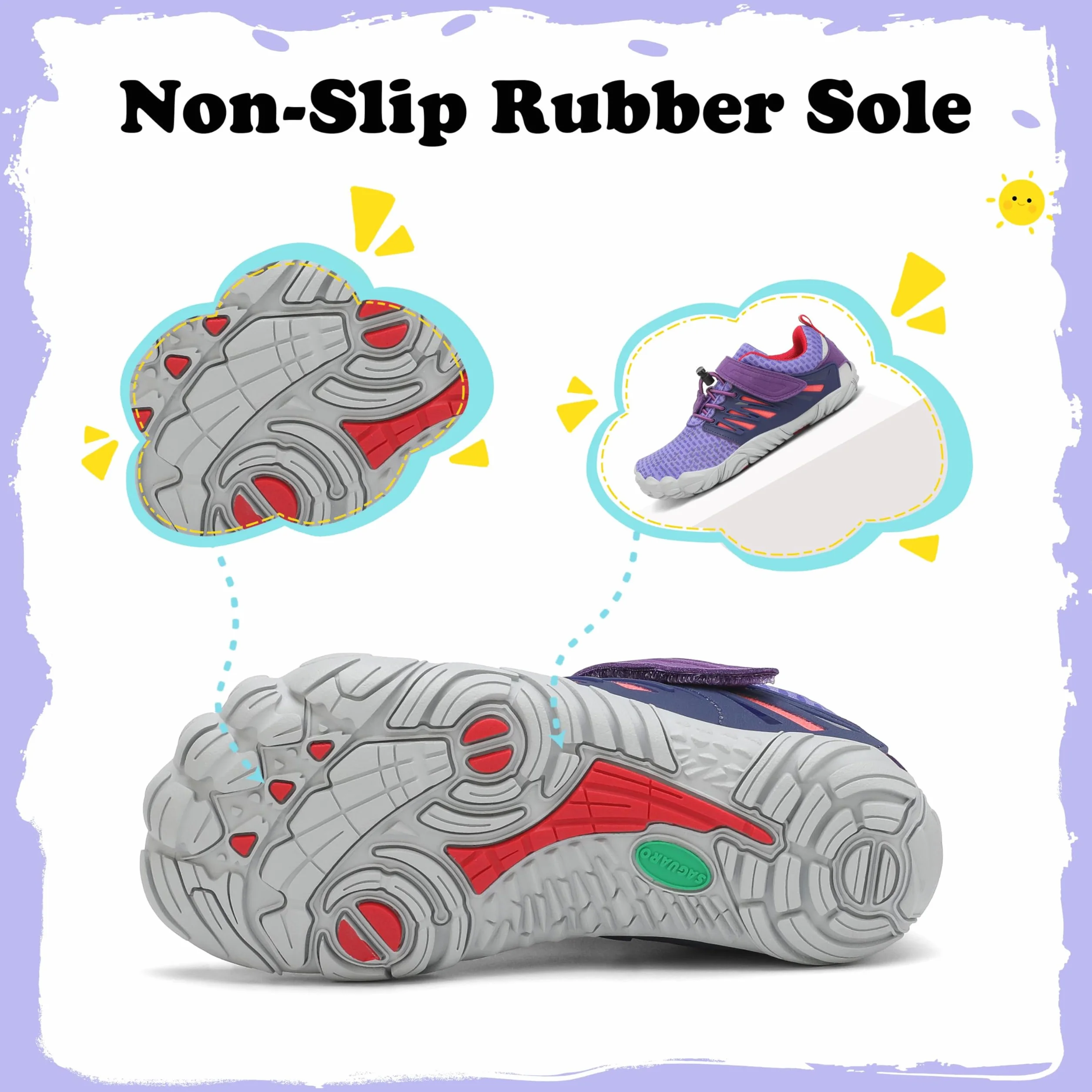 SAGUARO Niños Niño Niña Zapatillas Barefoot Zapatos Minimalistas Transpirables Calzado Barefoot Antideslizante Zapatillas de Trail Running Morado,Gr.29