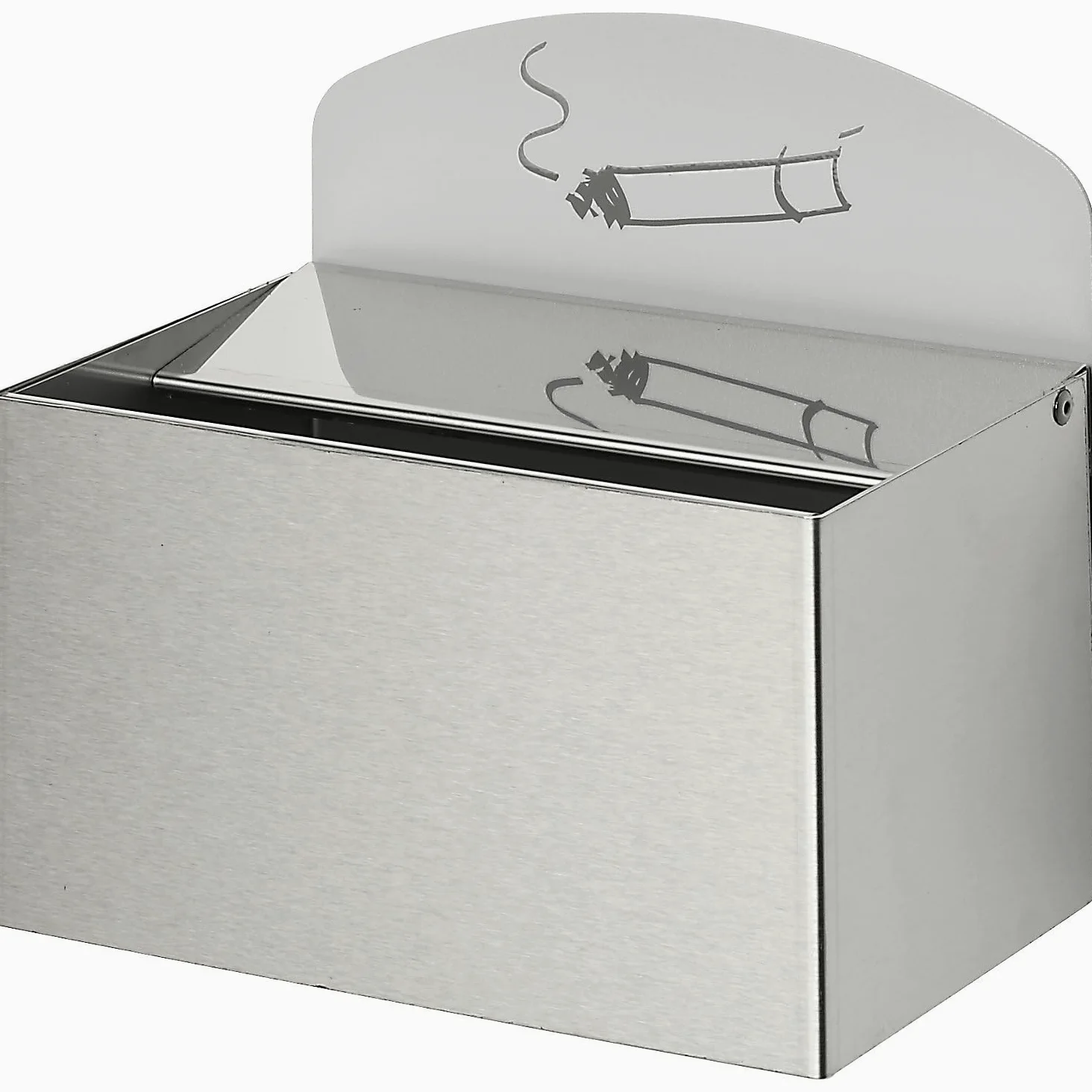 Cenicero mural con letrero indicador, H x A x P 125 x 200 x 125 mm, acero inoxidable. | H x A x P 125 x 200 x 125 mm, acero