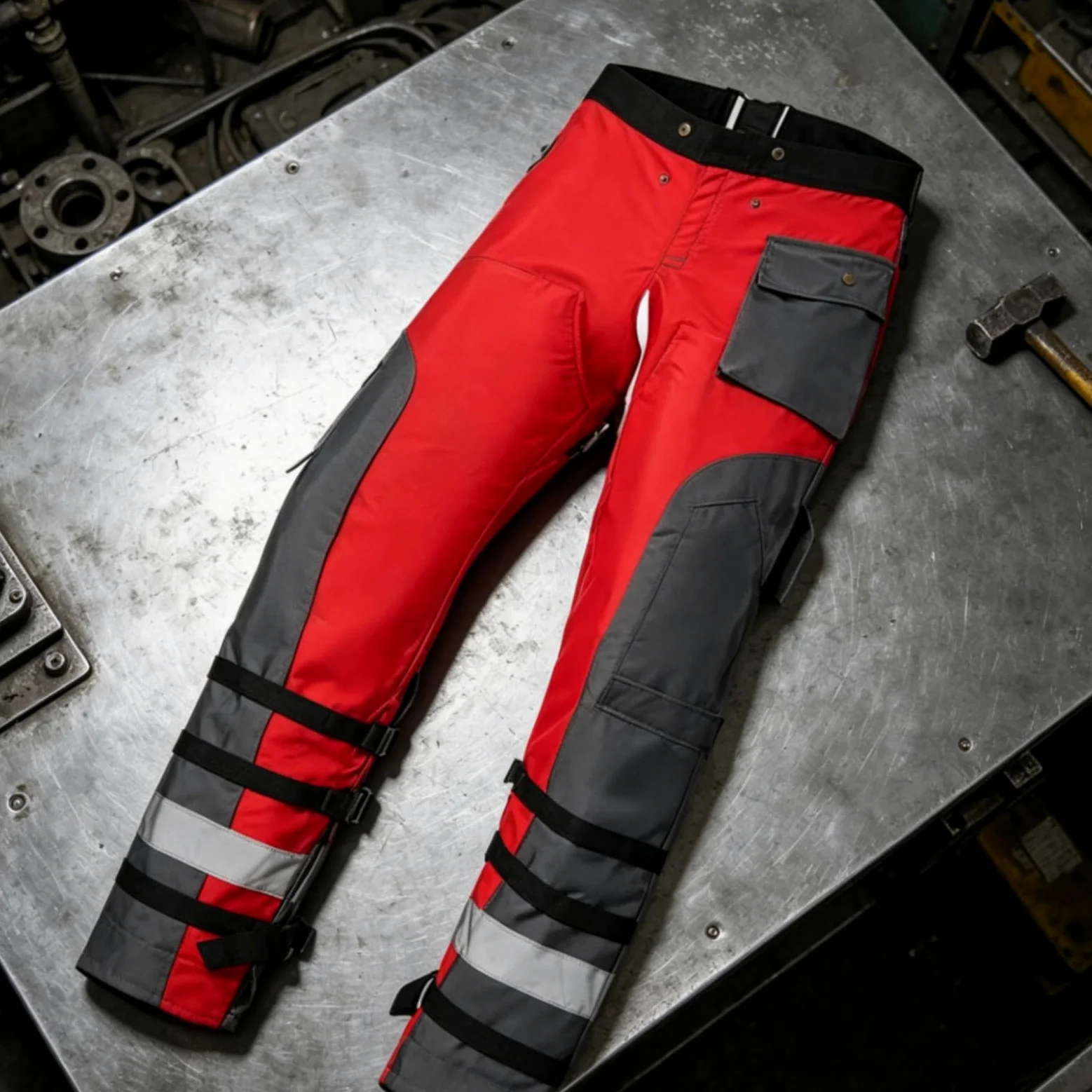 Almencla Pantalones Anticorte Motosierra Pantalón Protector para Tronchado Delantal con Correas de Cintura y Pierna y Detalle Reflectante Adecuados para Tala y