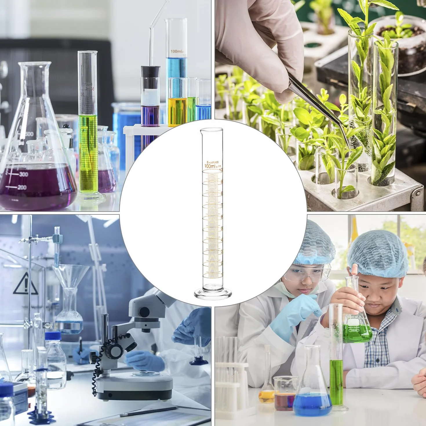 QWORK Cilindro de Medición Laboratorio 100 ml, Vidrio de Borosilicato, Pared Gruesa