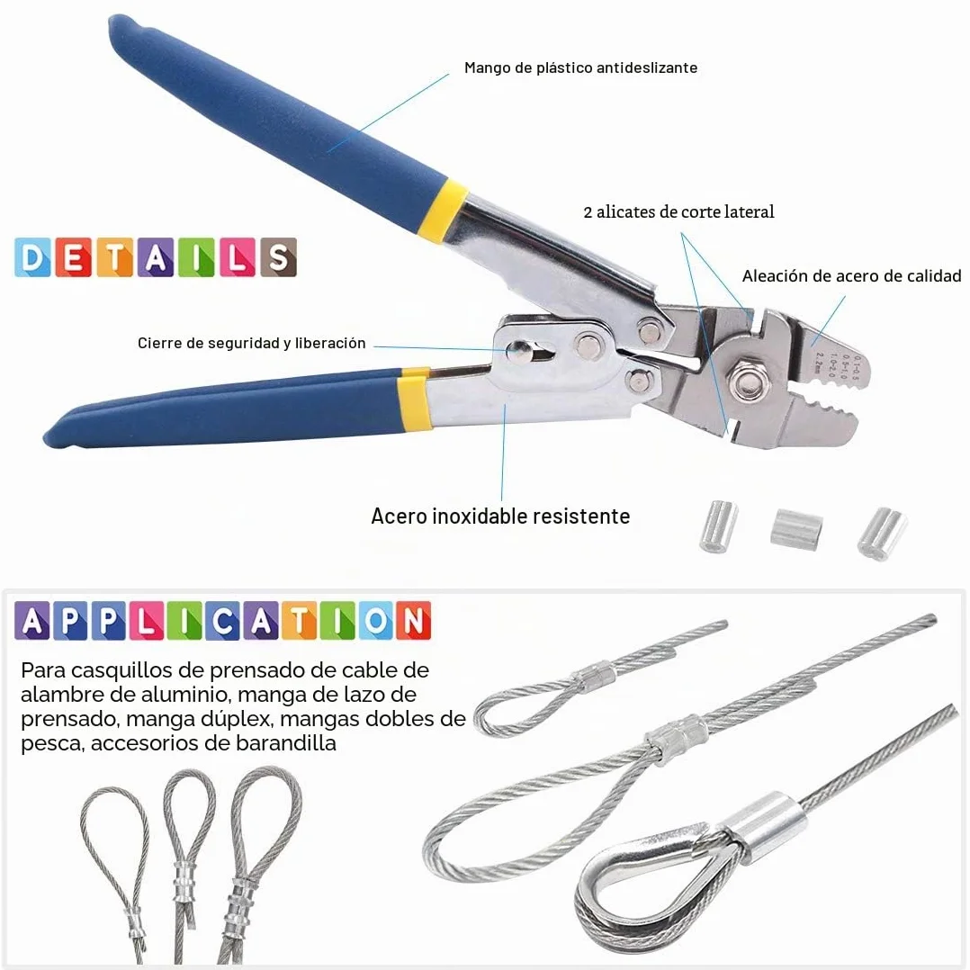 Glarks Crimpadora de cable de alambre, hasta 2,2 mm, 150 unidades, 3 tamaños, aluminio de doble manguito