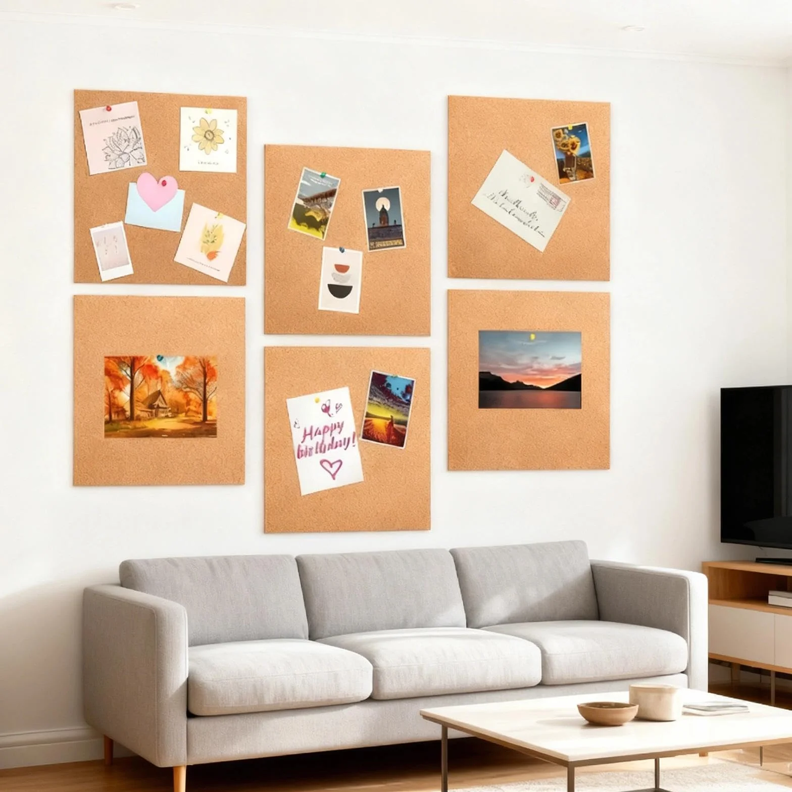 Hojas de Corcho Autoadhesivas 30x21cm 2mm Espesor 8 Piezas para Decoración Mural y Tablones de Anuncios