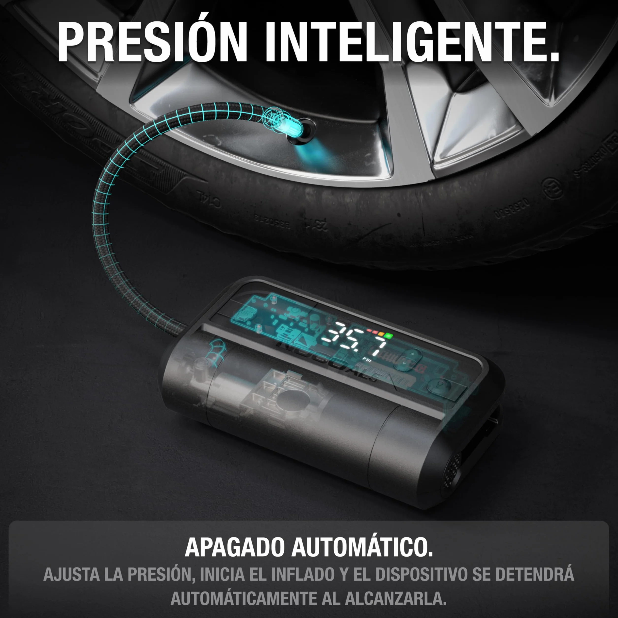 NOCO Air AL5 Inflador de neumáticos inalámbrico 5A Compresor de aire portátil a batería 17 SLPM 0-40 PSI 7 min Manómetro digital Apagado automático