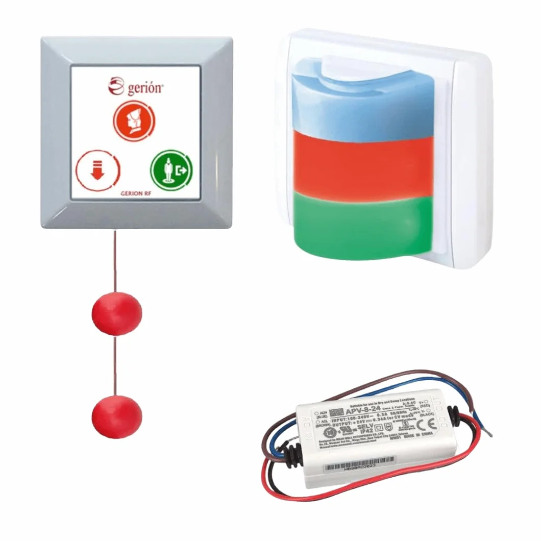 Kit Llamada Alarma Emergencia Inalámbrico Tirador Pulsador Aviso Acústico Lámpara Alta Visibilidad Baños Asistidos Adaptados