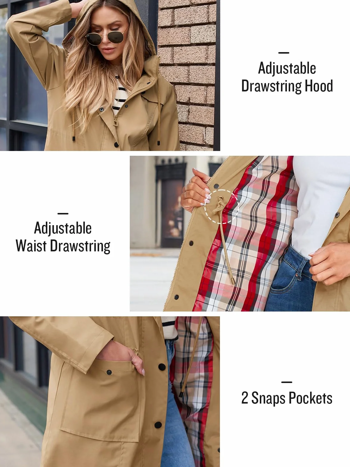 SaphiRose PONCHO Chaqueta de Lluvia Largo para Mujer Encapuchado Chubasquero Impermeable Al Aire Libre