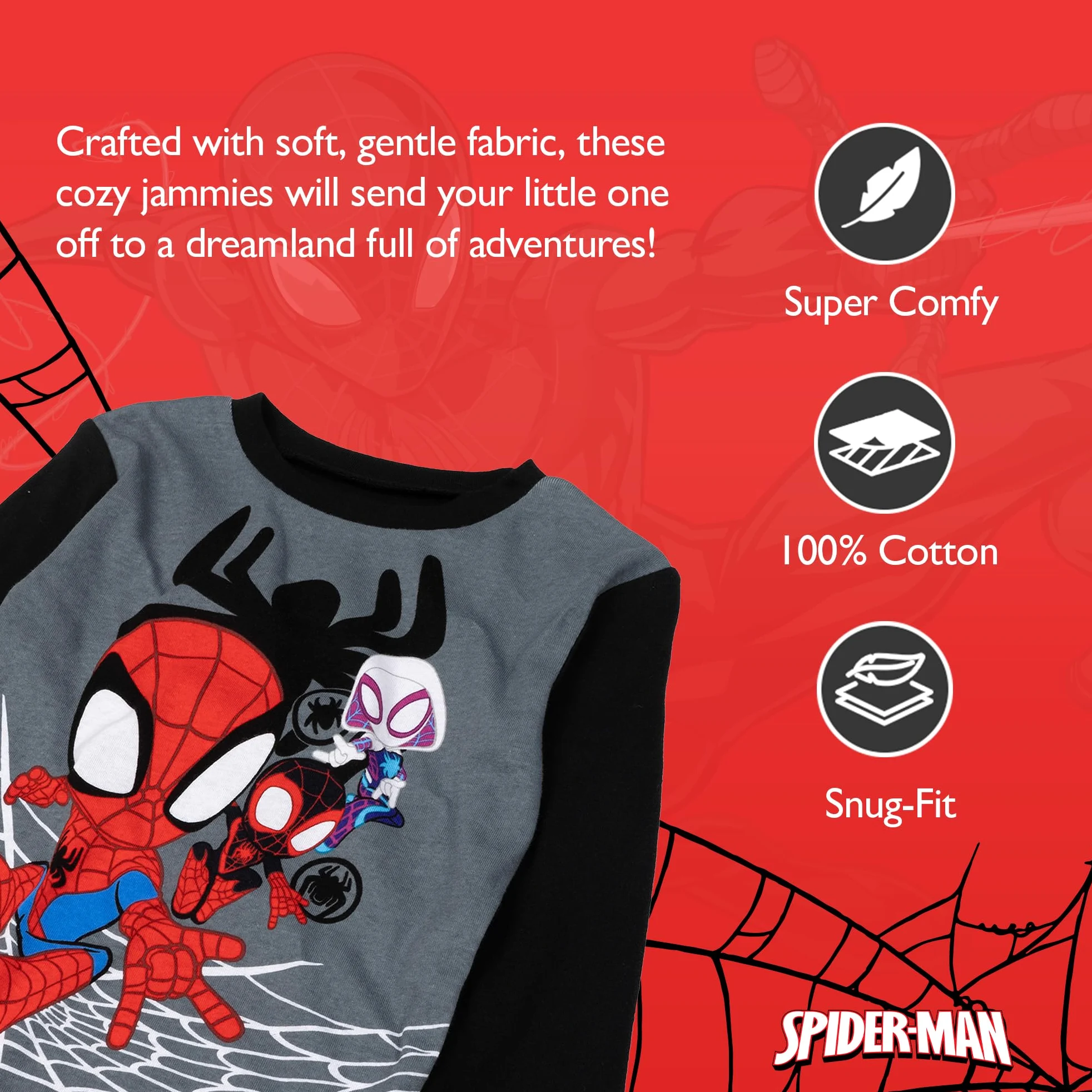 Marvel 2-Piece Snug-fit Cotton Holiday Pajama Set, Soft & Cute For Kids Juego de Pijama Niños (Pack de 2)