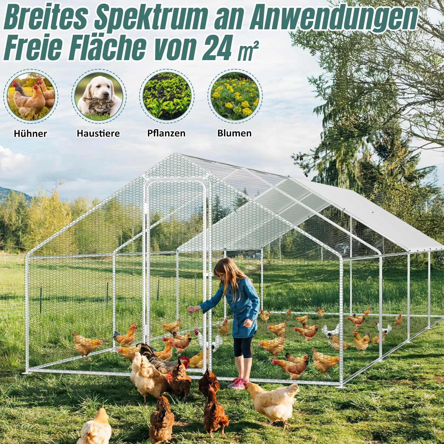 Cerradura Gallinero 3x8x2m Acero Galvanizado Jaula Pájaros Mascotas