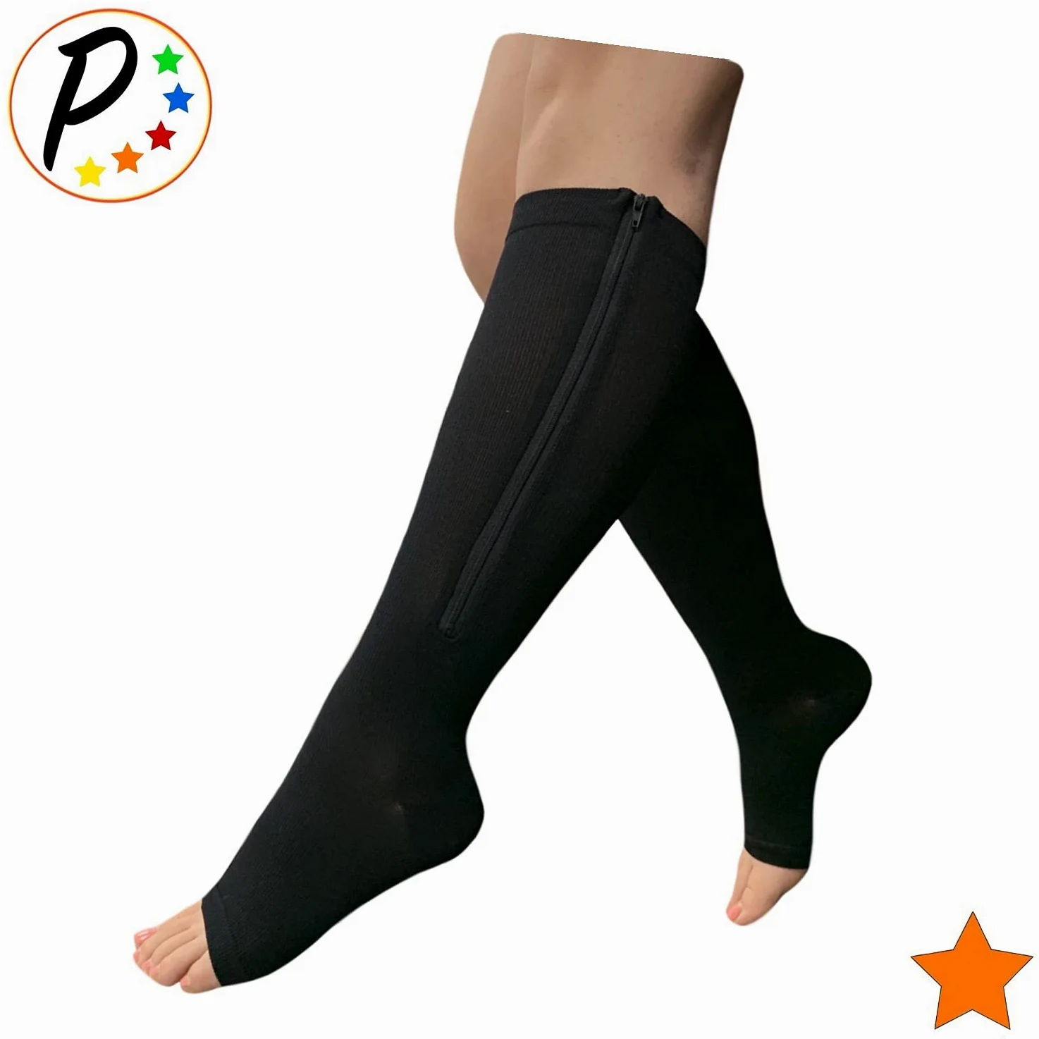 Presadee - Calcetines de compresión para pantorrilla y pantorrilla (15-20 mmHg), XXL, Negro