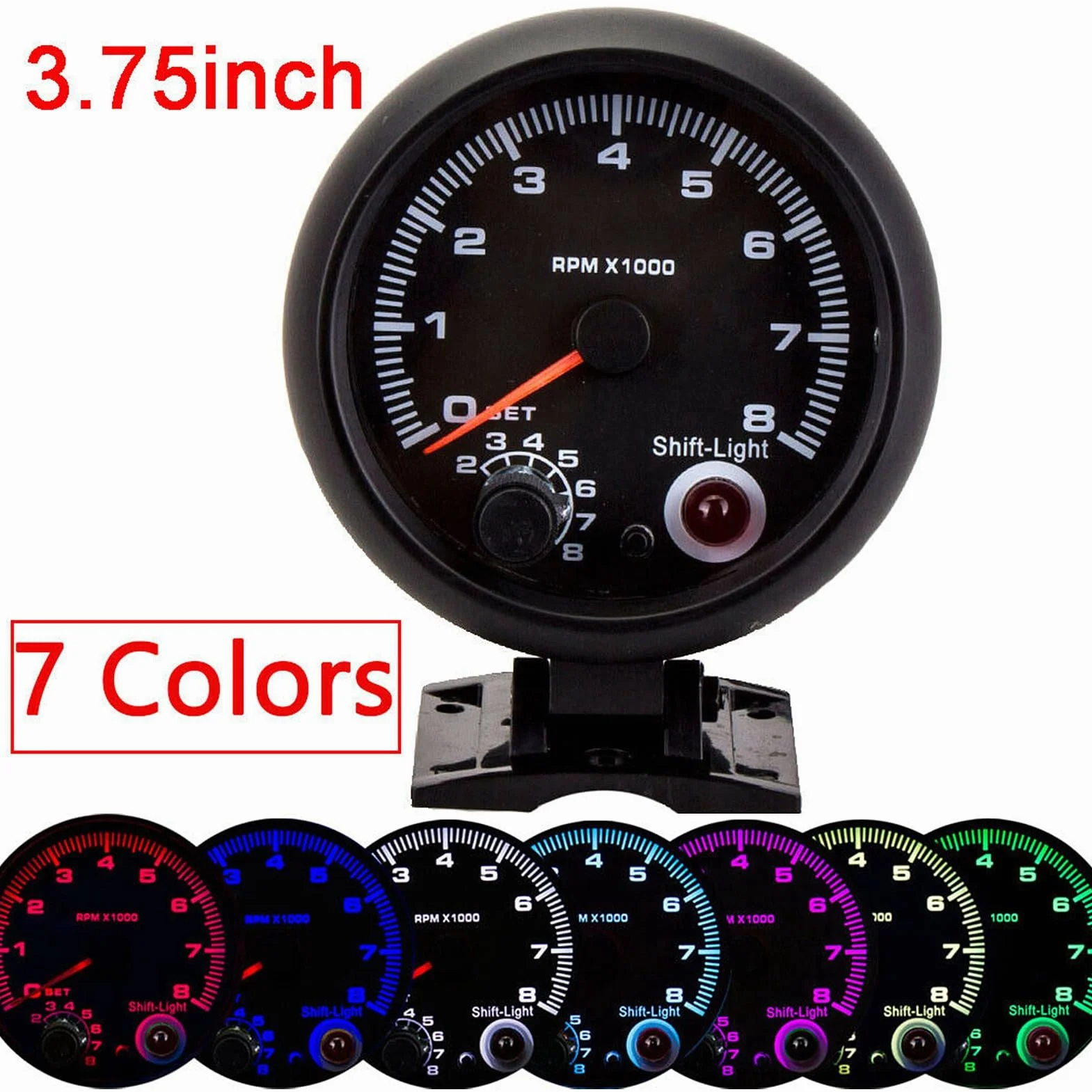 Tacómetro electrónico 3.75 Pulgadas 12V 0-8000 RPM para Coche con luz de Cambio Ajustable