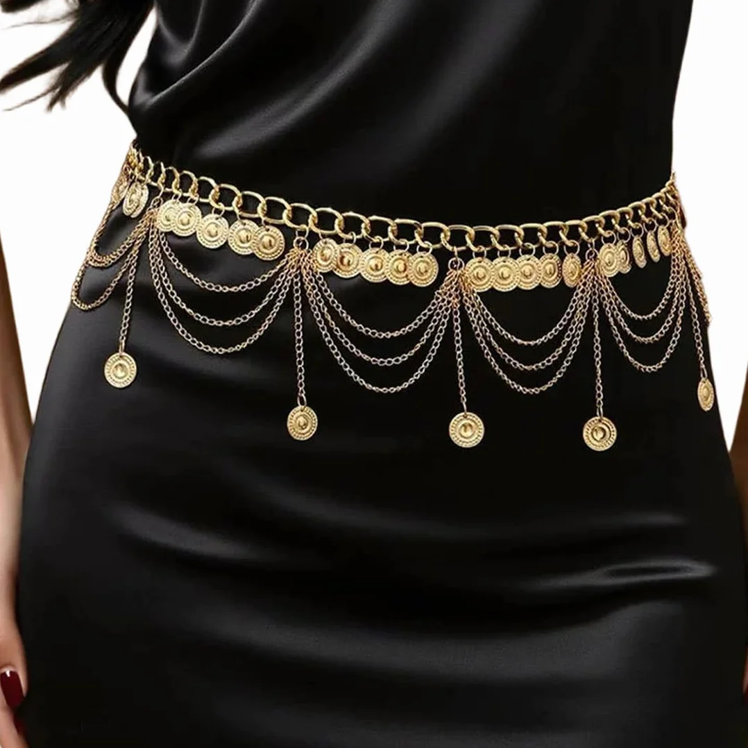 1 Pcs Cinturón de Cadena de Metal para Mujer,Cinturón de Cadena de Metal Estilo Occidental,Accesorios para Mujer,para Vestidos,Vaqueros,Estilosos