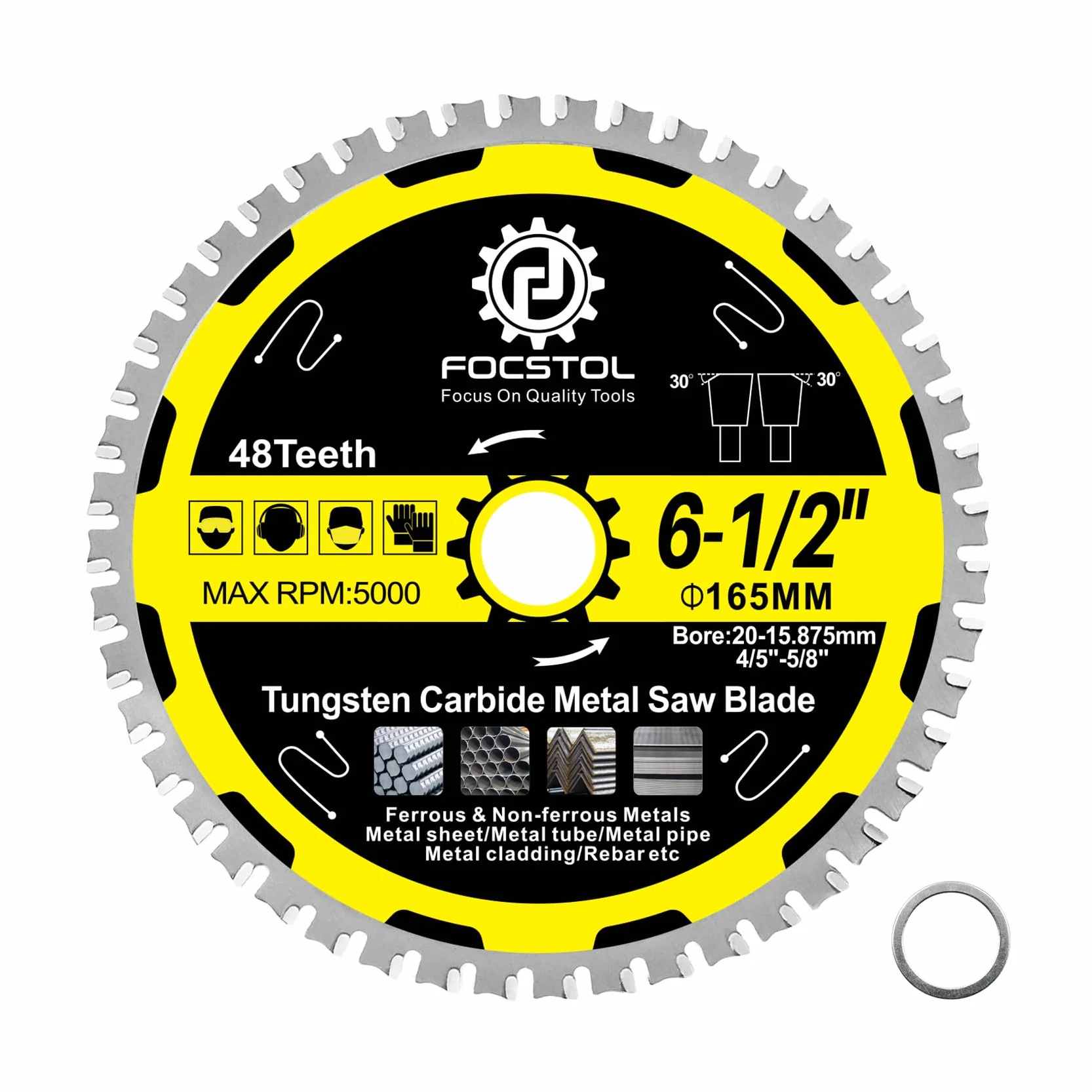 FOCSTOL Hoja de Sierra Circular para Metal 165mm x 20mm x 15,875mm 48 Dientes Disco Corte Acero Inoxidable