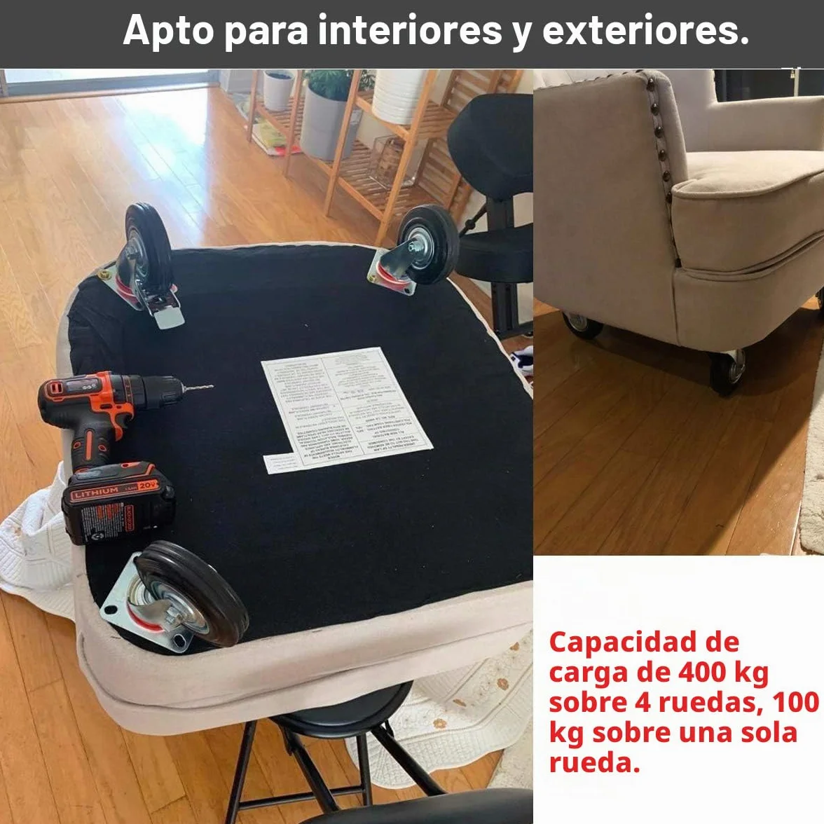 Ruedas para cargas pesadas 125 mm con freno 4 ruedas de transporte 400 kg giratorias 360° goma