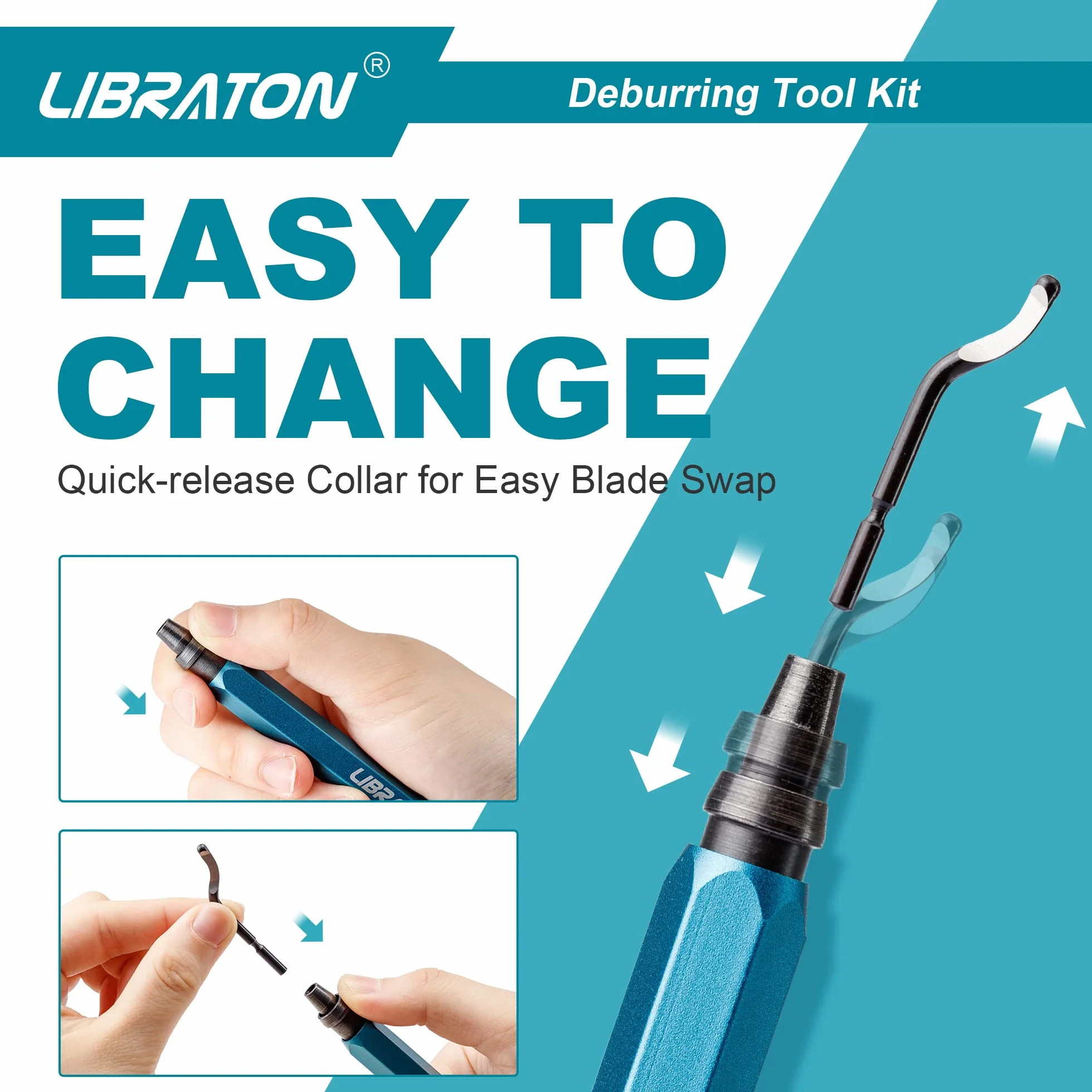 Libraton Herramienta de Desbarbado Manual, Desbarbador Universal 11 Piezas Cuchillas HSS, Mango Aleación Aluminio, 360° Giratorio para Impresora 3D