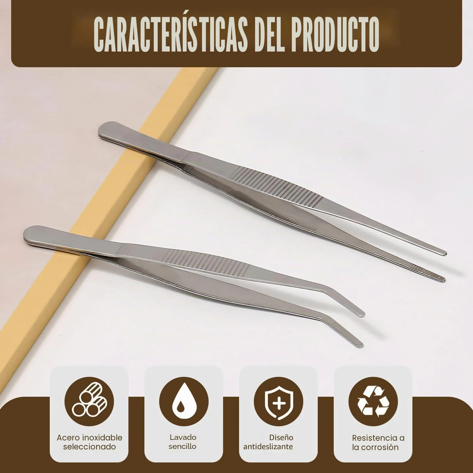 Pinzas Sanitarias de Acero Inoxidable 14 cm 2 Unidades Antideslizantes Punta Fina y Ancha Quirúrgicas
