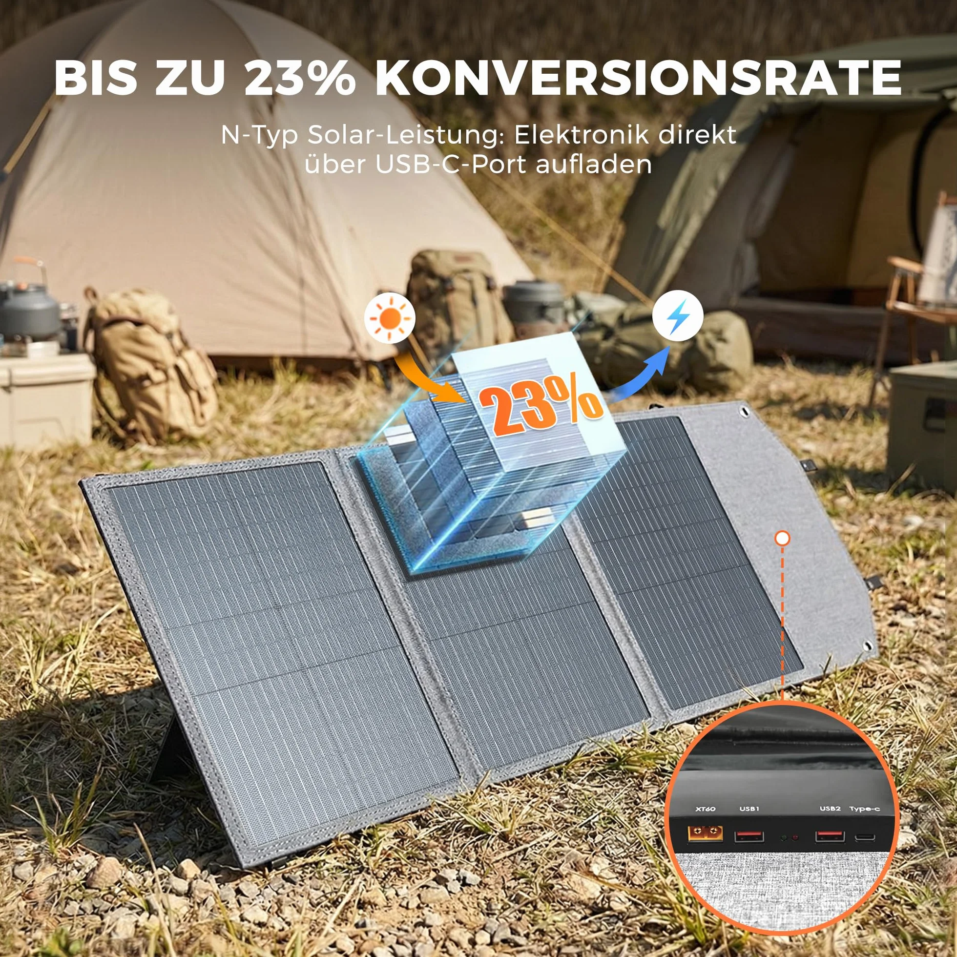 Panel Solar Plegable 100W Monocristalino Portátil Tipo N Impermeable