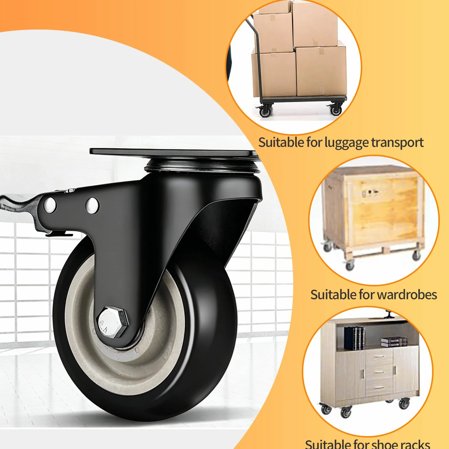 Ruedas Giratorias 50 mm con Freno Antimarca 320 kg para Muebles Interior Exterior Negro
